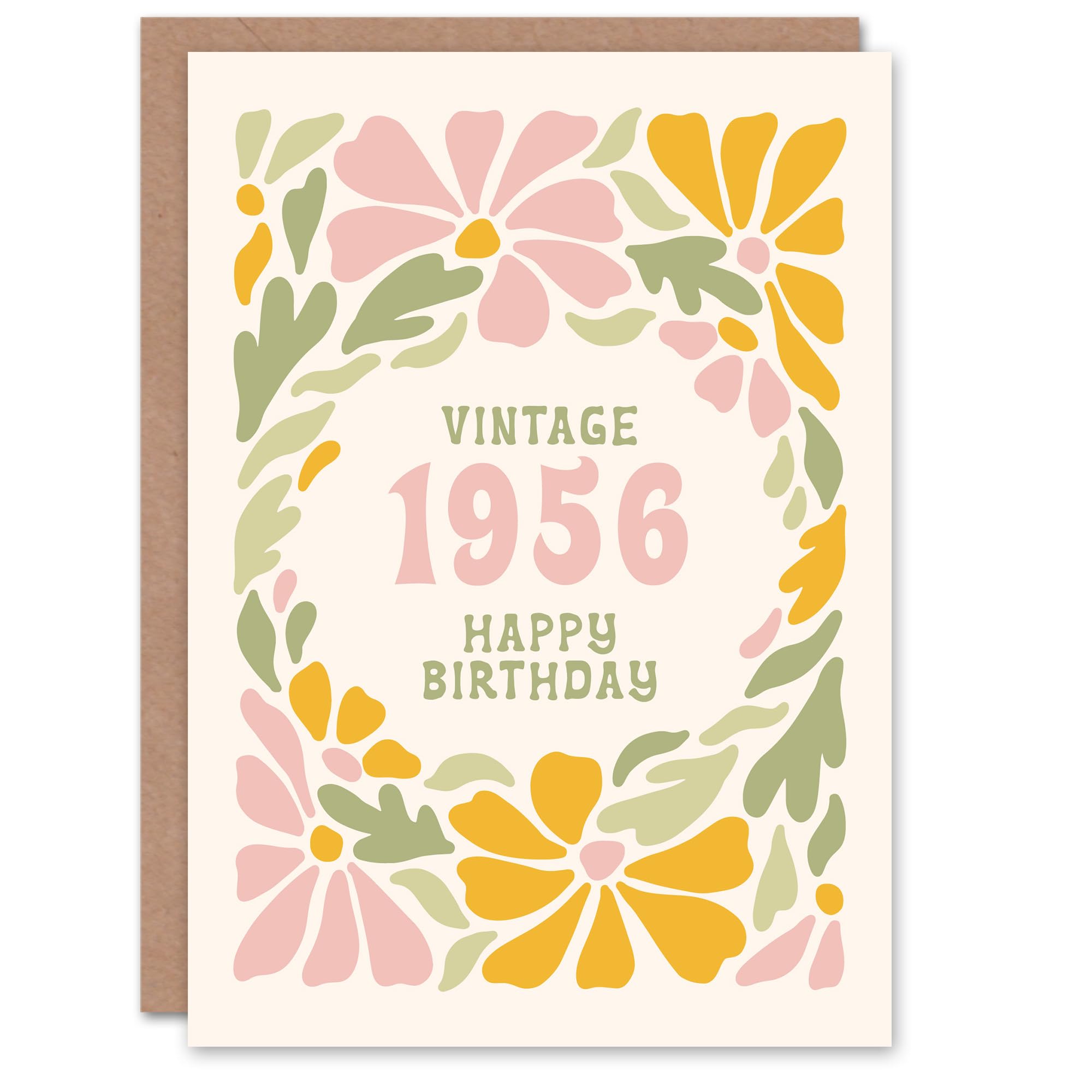 Artery8 Vintage Retro Pastel Floral Her Born 1956 Aged 69 Years Old 69th Birthday Card Mum Gran Wife