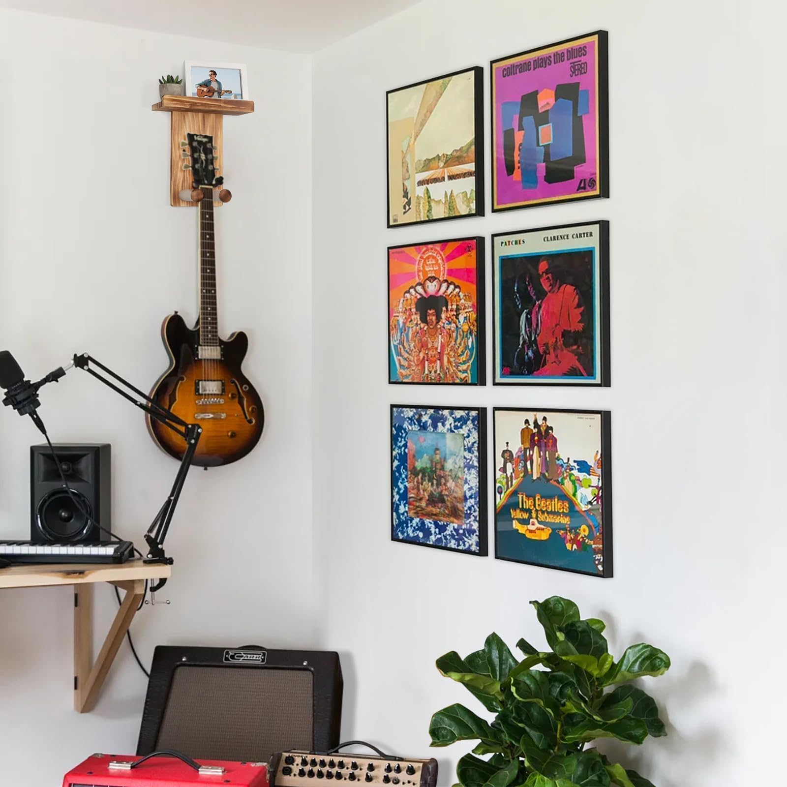 Soporte de Pared para Guitarra Juego de 3 (Marrón) | Colgador para Guitarra Acústica, Española, Bajo Eléctrico, Guitarra Eléctrica y Ukelele