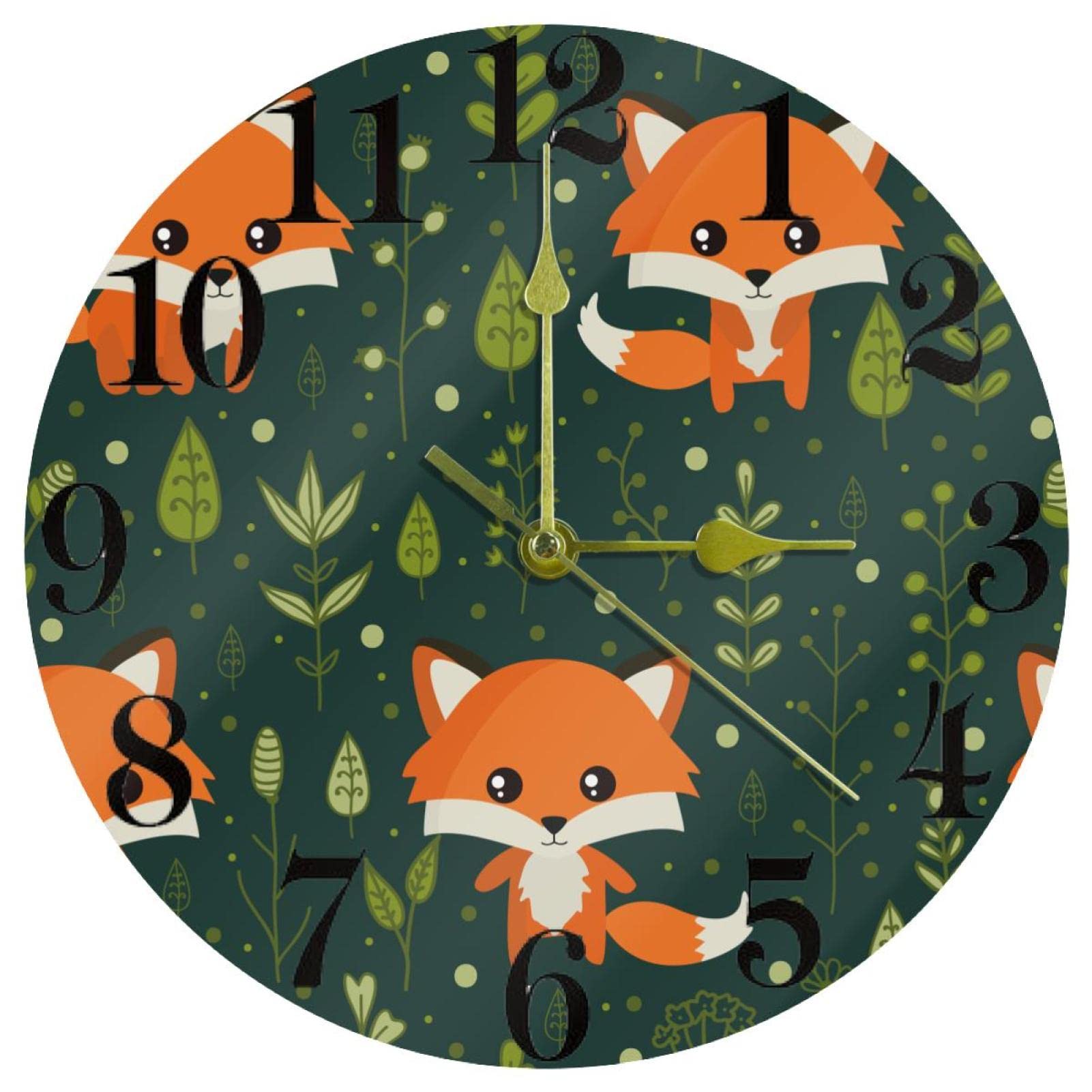 Horloge murale ronde 25cm motif renard orange pour cuisine et bureau