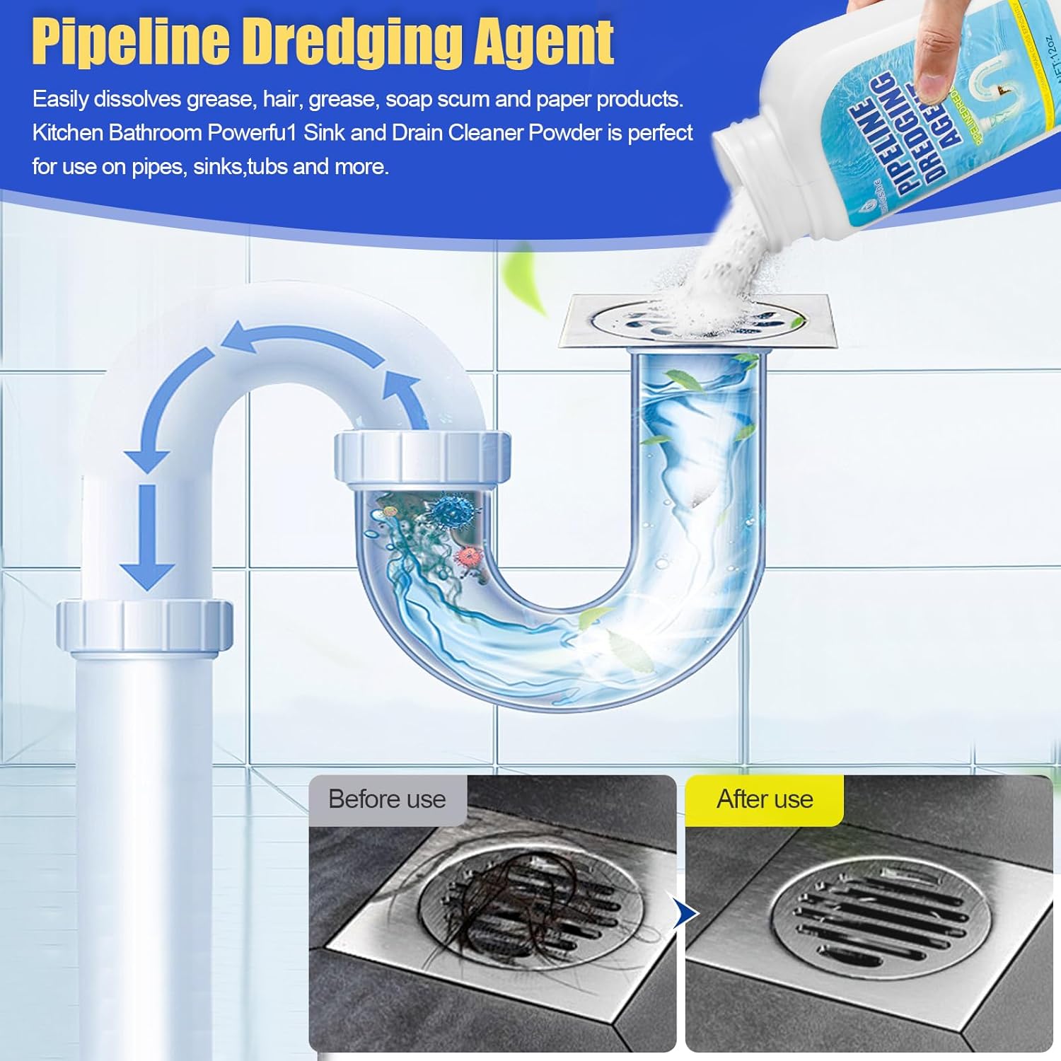 Pipeline Dredging Agent, Drain Clog Remover, Powerful Sink Drain Cleaner for Bathroom and Kitchen Sink Pipe Unclog (1PCS) - Image 2