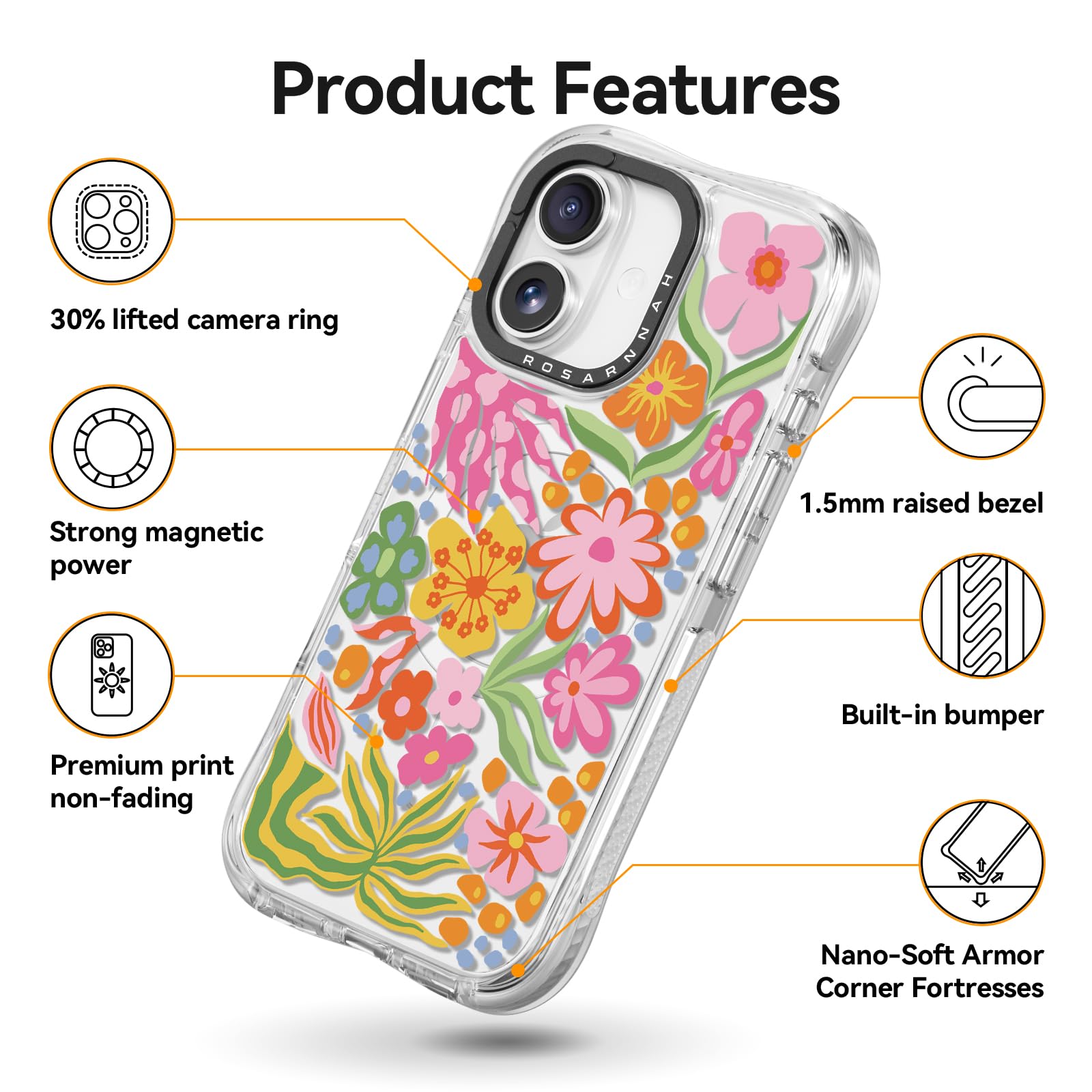 Rosarnnah Bonita funda para iPhone compatible con Magsafe - Protección contra caídas de grado militar de 20 pies a prueba de golpes - Divertido diseño de flor de la pasión para iPhone (6.1 pulgadas