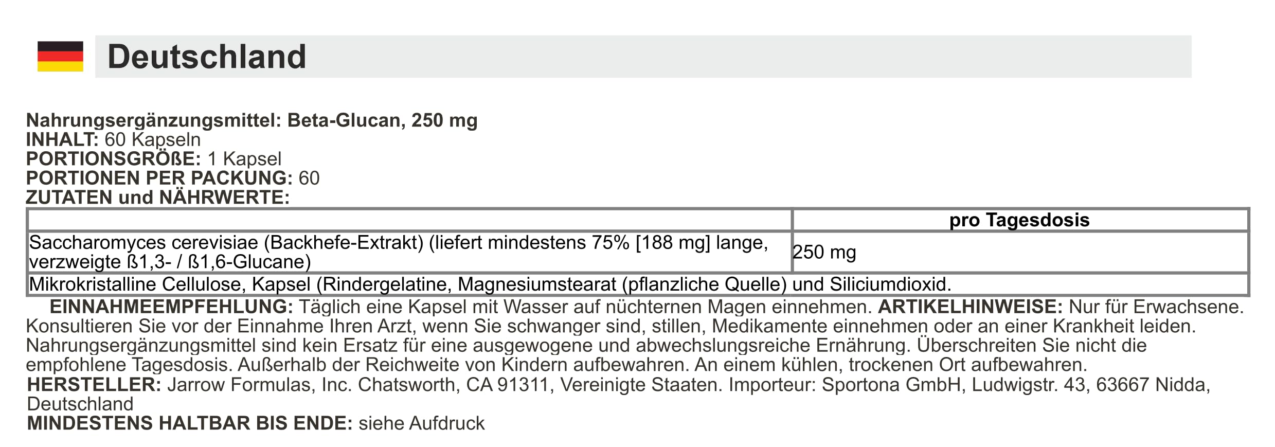 Jarrow Formulas - Beta Glucan | Supporto per il sistema immunitario - 60 capsule