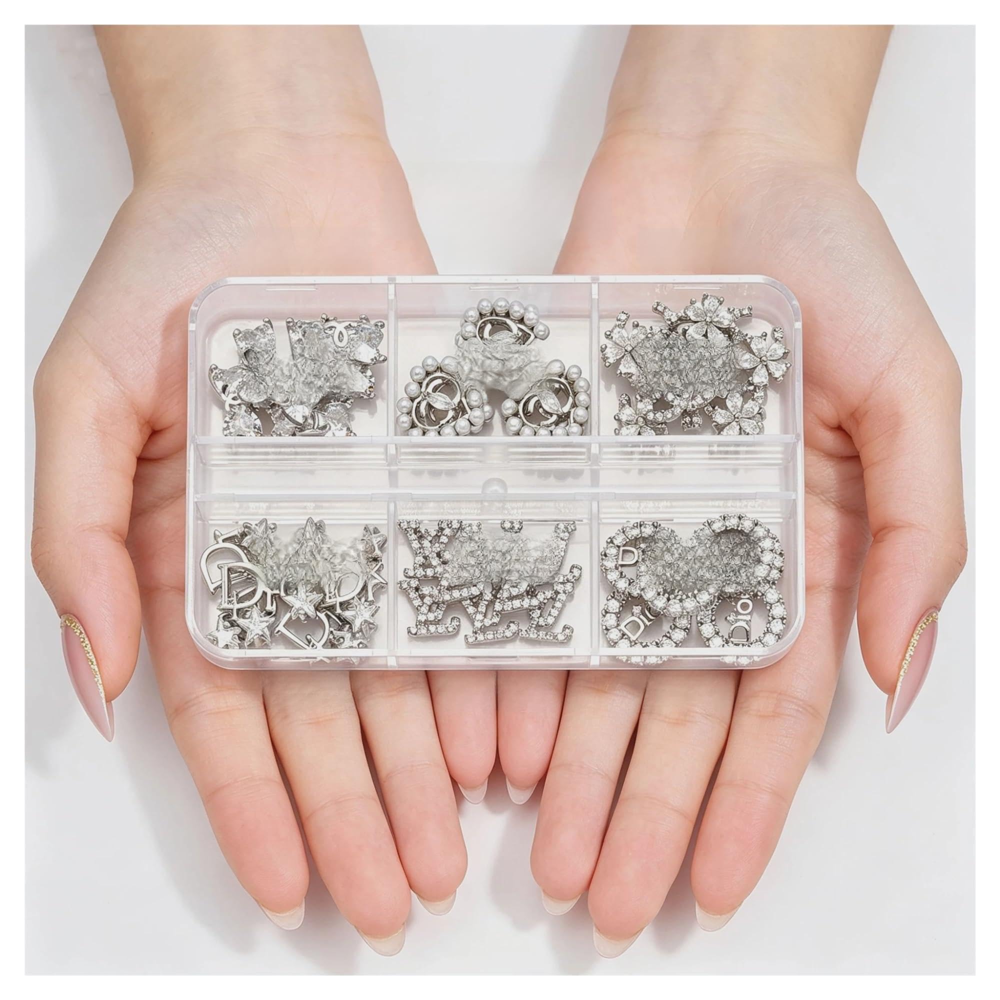 Lujo 30-60pzas 3D Aleación Metal Strass Perla Nail Charms Set Art(B-54)