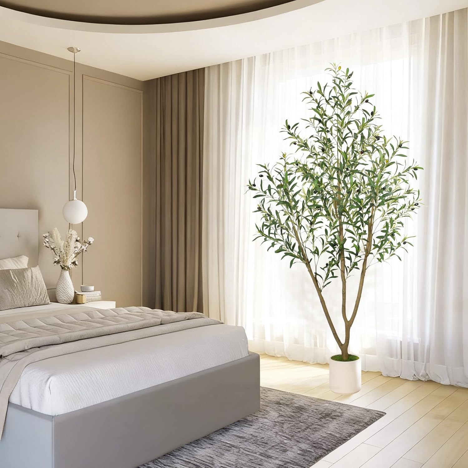 Timoo Faux Olive Tree Olive Trees Artificial Indoor with White Planter (6 FT)