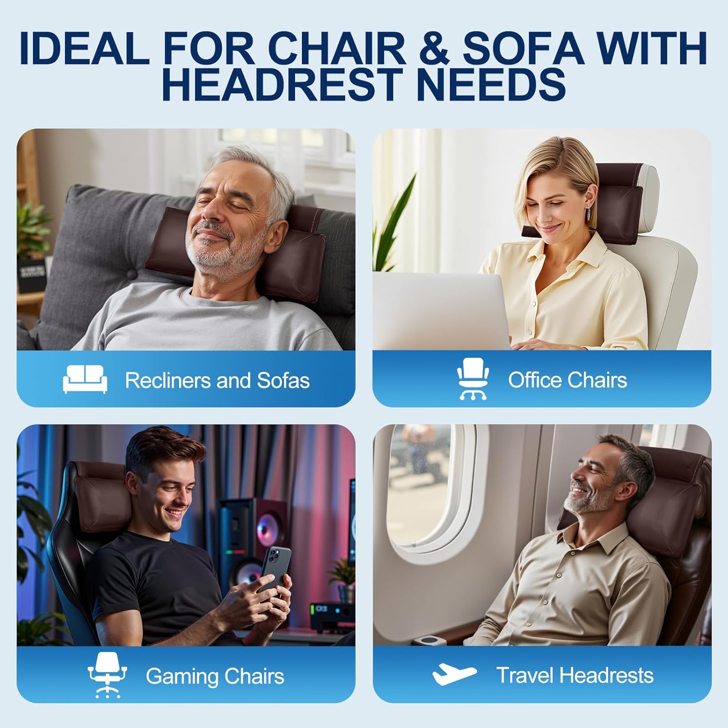 Leather Recliner Pillow, Adjustable Neck & Head Support Pillow, Pu Leather Non-Slip Headrest for Recliner Chair, Couch, Office Chair, Sofa - Image 7