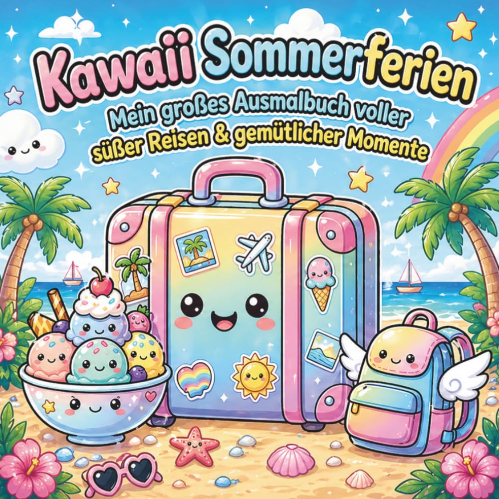 Kawaii Sommerferien: Mein großes Ausmalbuch voller süßer Reisen & gemütlicher Momente - perfekt auf Reisen, bei Wartezeiten & für entspannte Zeit zu Hause (für Kinder ab 7 Jahren)