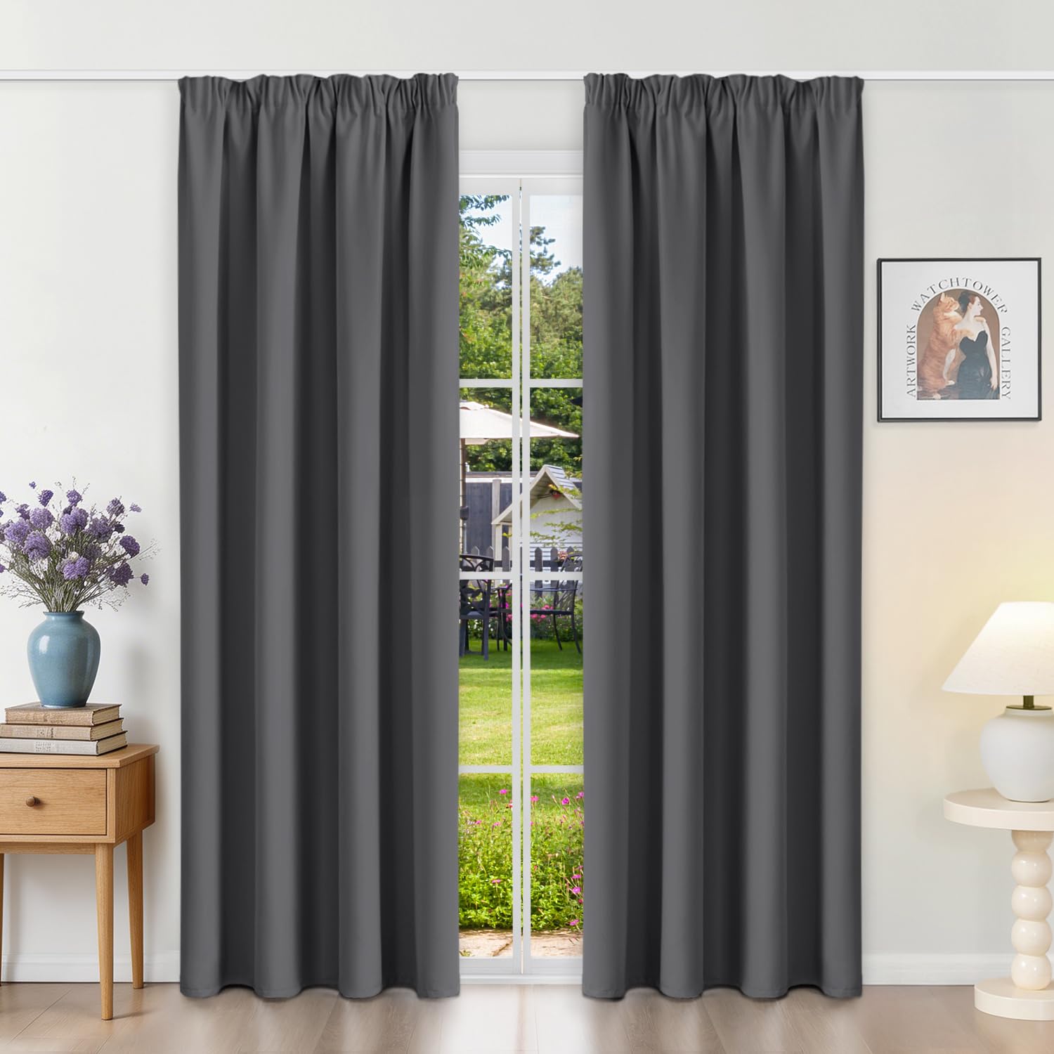 Runyéla Pencil Pleat Blackout Curtains for Bedroom Grey Thermal Curtain 52 x 84 Inch Drop Living Room Kitchen 2 Panels Dark Gray — image 1
