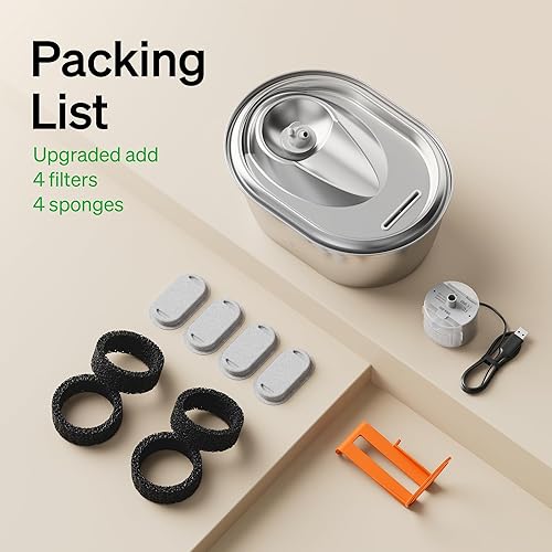 Miniatura 6 de PETLIBRO Fuente de agua para gatos de acero inoxidable, fuente de agua para mascotas de 101 oz3 L para gatos en el interior, fuente de agua para