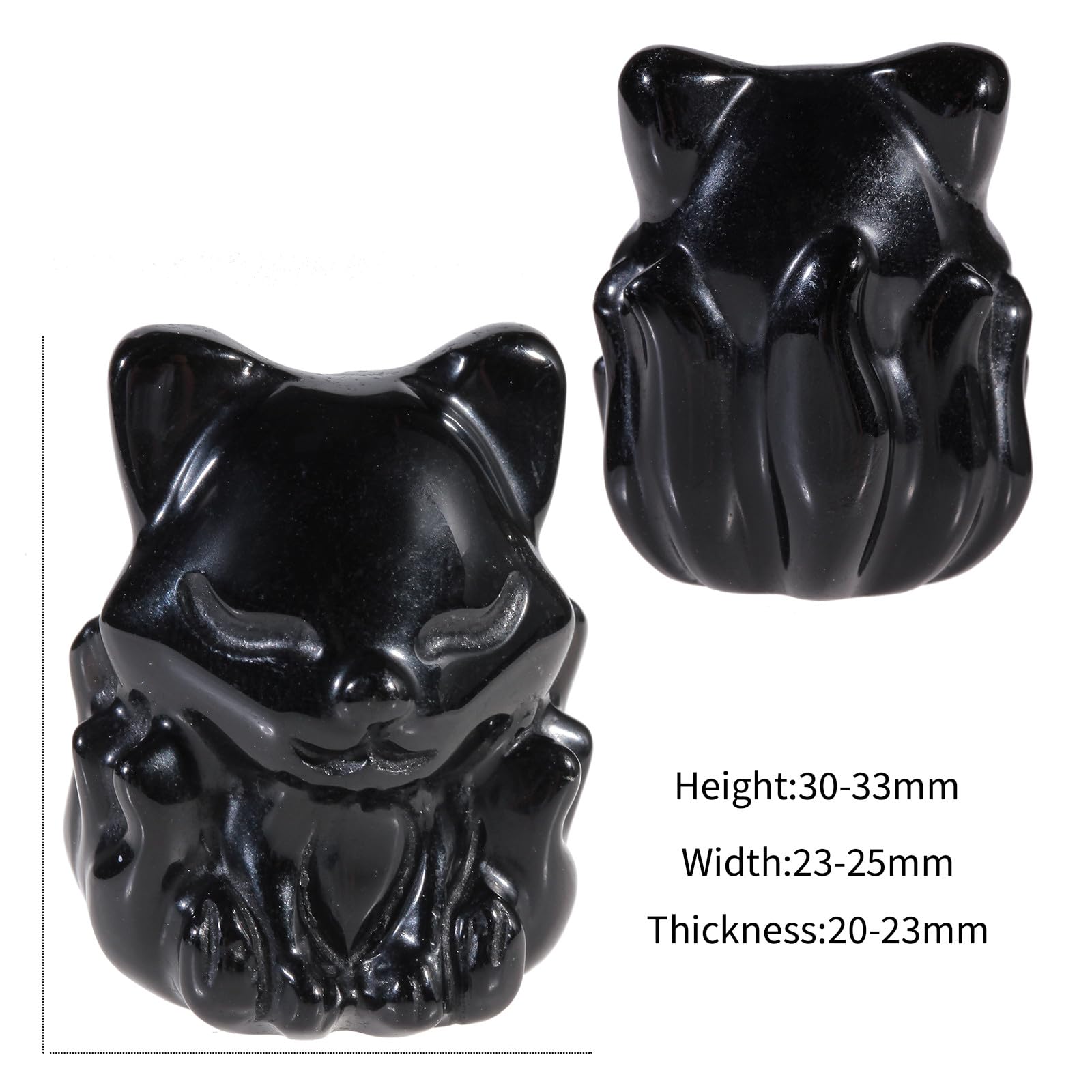 Nupuyai 2pcs Fox Mini Black Obsidian Crystal Stone Statue Carved Animal Figure - Image 2