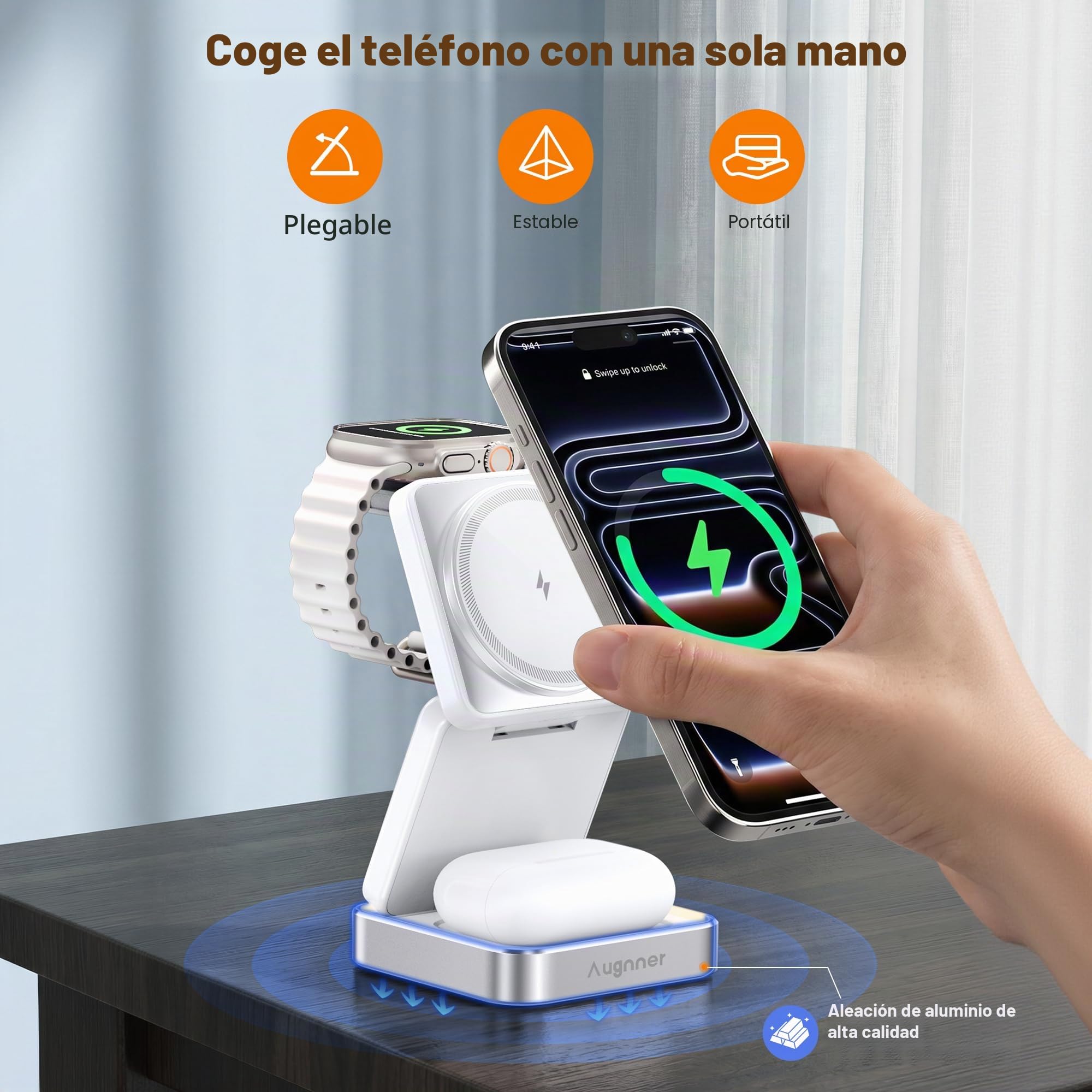 Estacion de Carga Apple 25W, Plegable Cargador Inalámbrico Rapida para iPhone 17 16 15 14 13 12, 3 en 1 Base de Carga iPhone y iWatch, Soporte de Carga de Viaje con AirPods Pro con 45W Adaptador