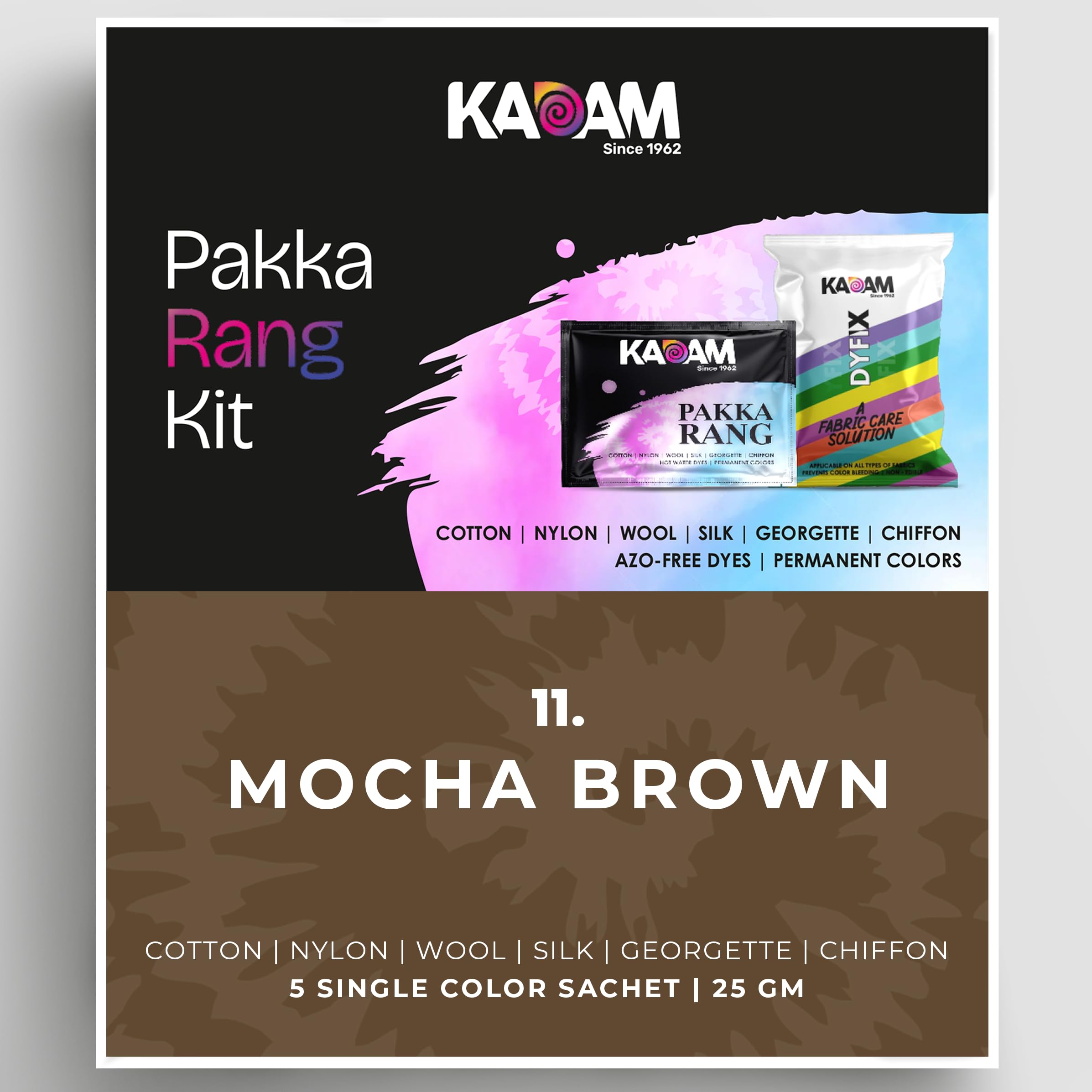 Kadam Pakka Rang Fabric Dye Colour | 25g Pack | Includes DyFix Color Fixer | Permanent Fabric Dyes for Old Faded Jeans and Clothes (Mocha Brown)-image-7
