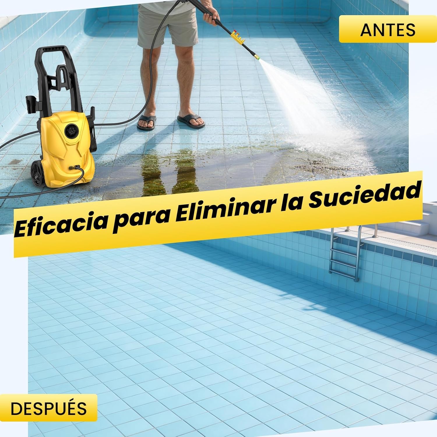 Hidrolimpiadora de Alta Presión, 2000W 180Bar Hidrolimpiadora Eléctrica con 5 Boquillas y Espumador, Caudal: 680 L/H, Hidrolimpiadora Portátil para Limpieza de Coche, Patio, Jardín y Piscina