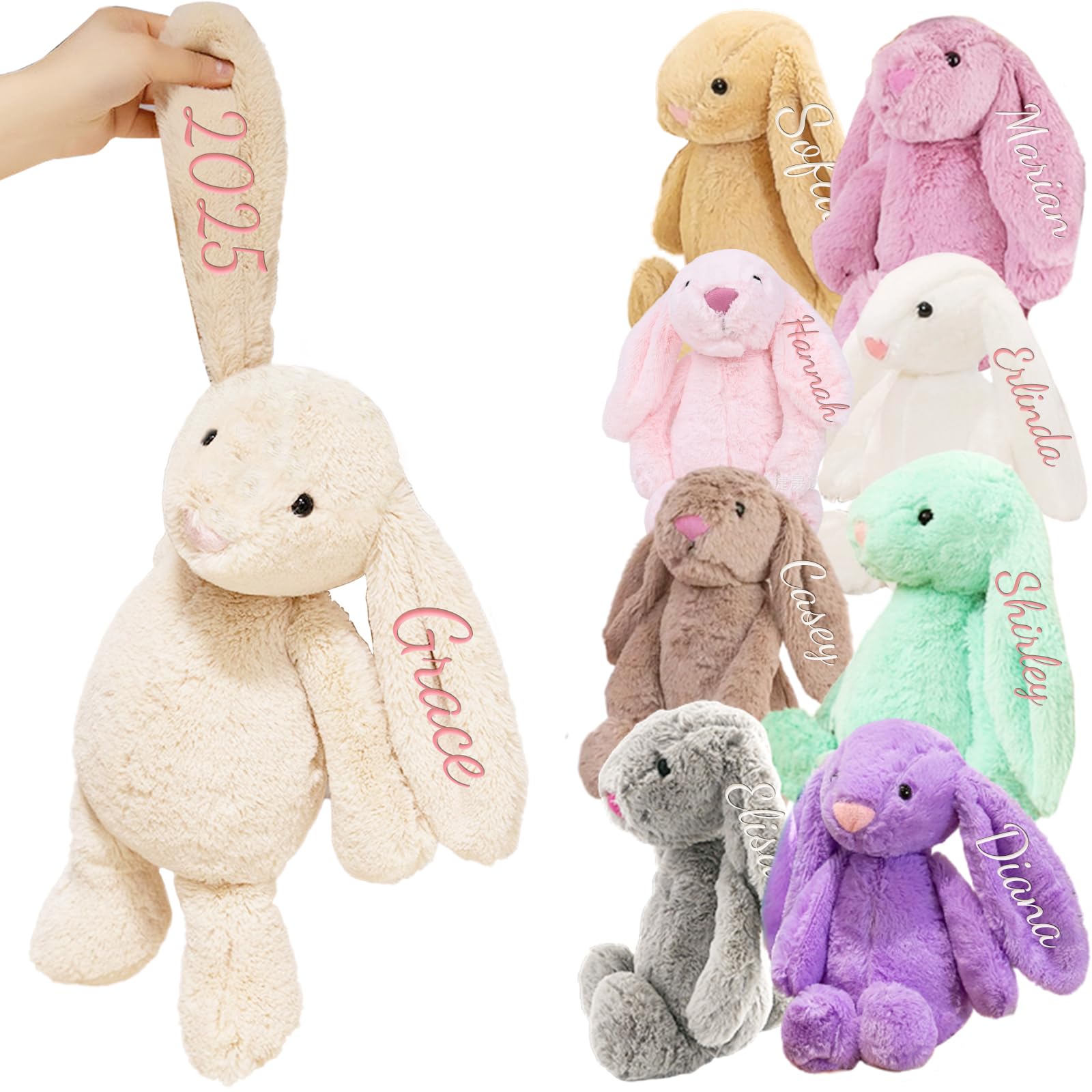 Personalisierte bestickte Plüschhase mit Namen - Handmade benutzerdefinierte Ostern Spielzeug mit gestickten Namen, Baby's erste Ostergeschenk