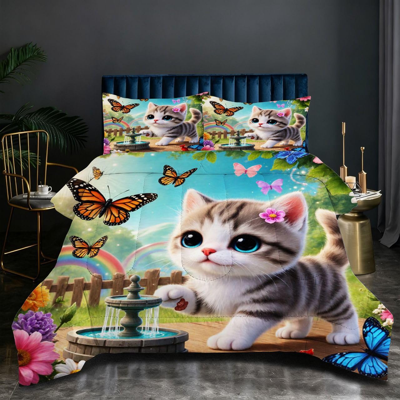 Couette 220x240 cm 2.4kg Chat Papillon imprimé 3D pour lit double