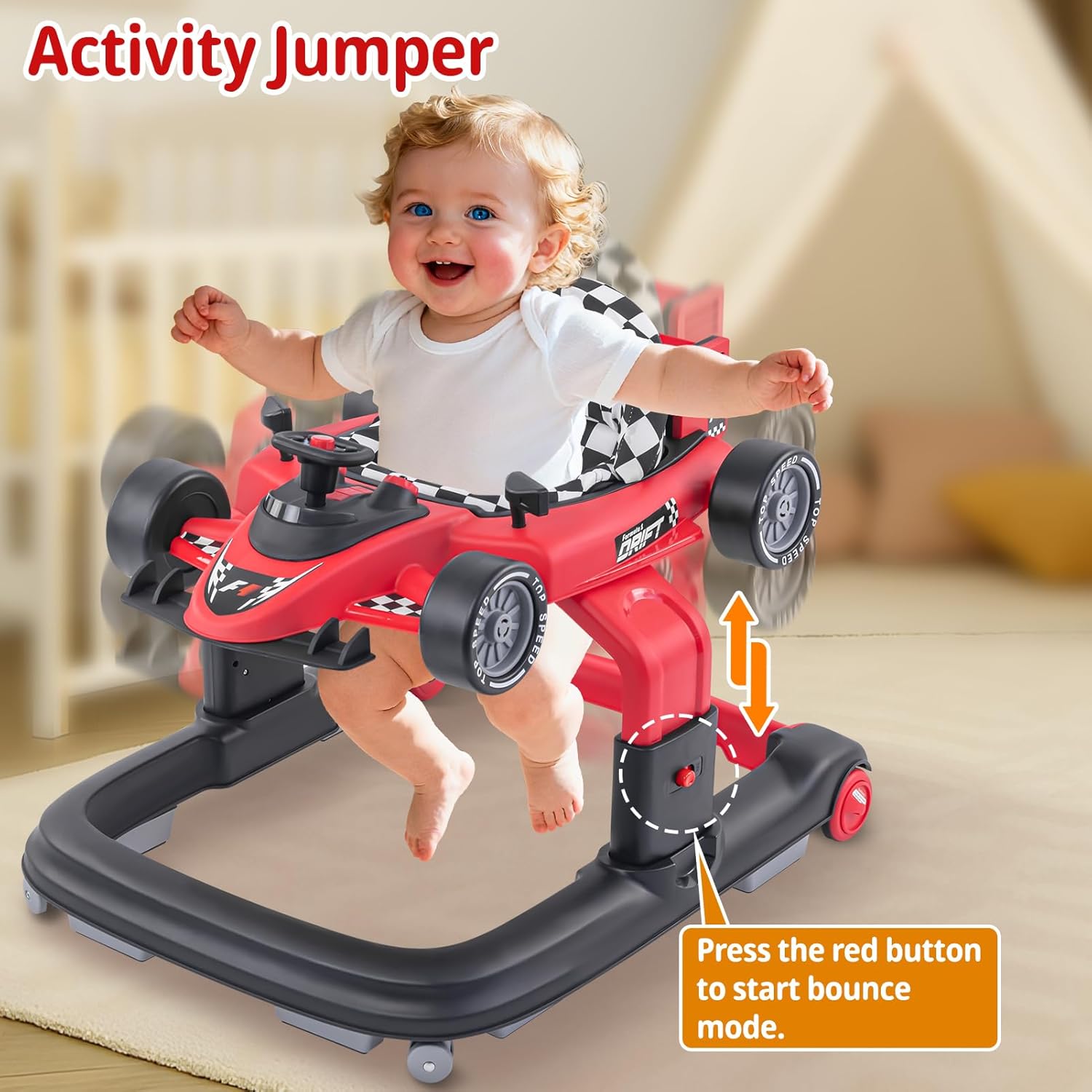 Baby Walker with Wheels | 3 Adjustable Heights, Reinforced Frame, 4 Modes (Push Walker & Jumper), Speed & Height Adjustments, Music, Lights, Anti-Rollover Design, for 6-18 Month Olds - Image 2