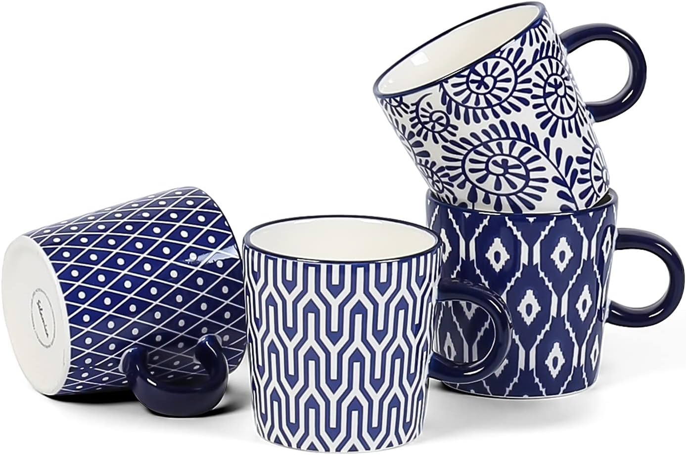 Ceramic 4 oz Espresso Cups, Cappuccino Cups 2.5 Inch Porcelain Demitasse Cups Small Coffee Cups for Latte Mocha Milk Tea, Set of 4, Vintage Blue