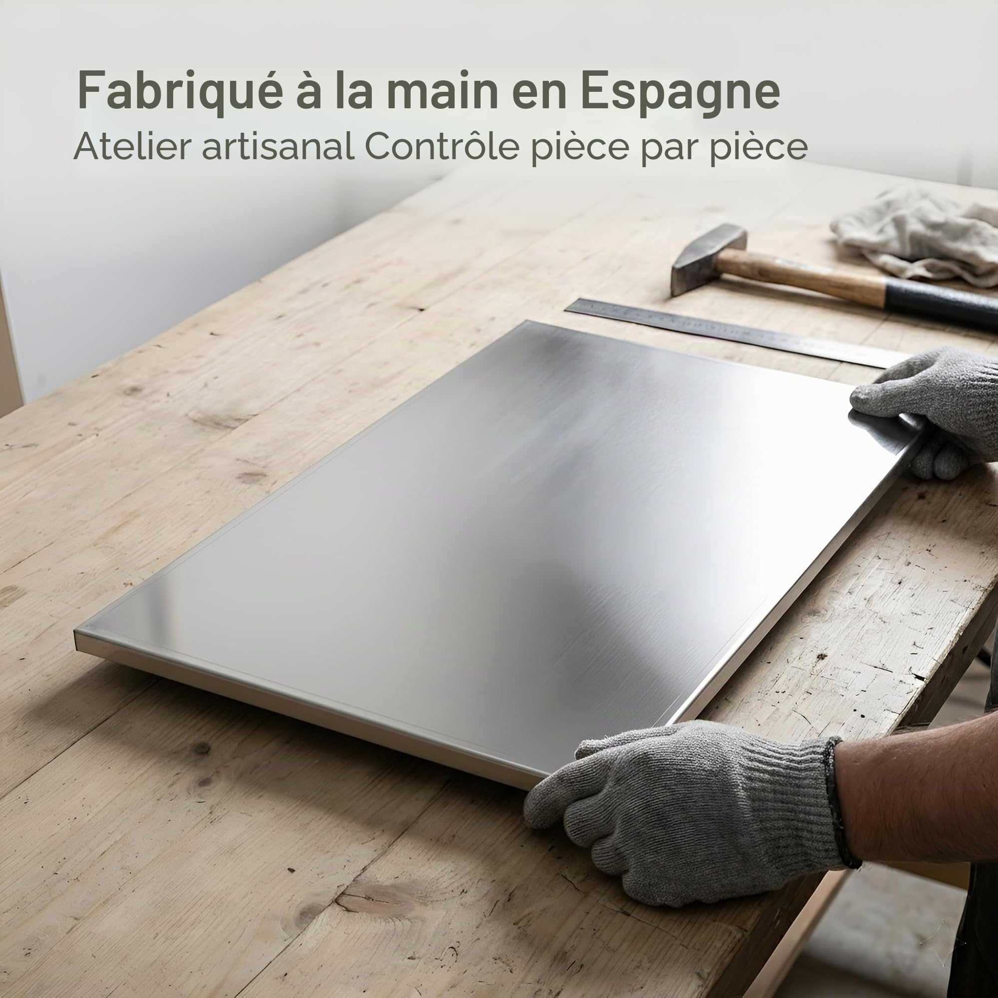 Cache plaque induction et cache plaque de cuisson vitrocéramique 55 x 33 x 2,5 cm – Non gaz – Fait main en Europe. Protection plaque vitrocéramique et protecton induction (1, Inox)
