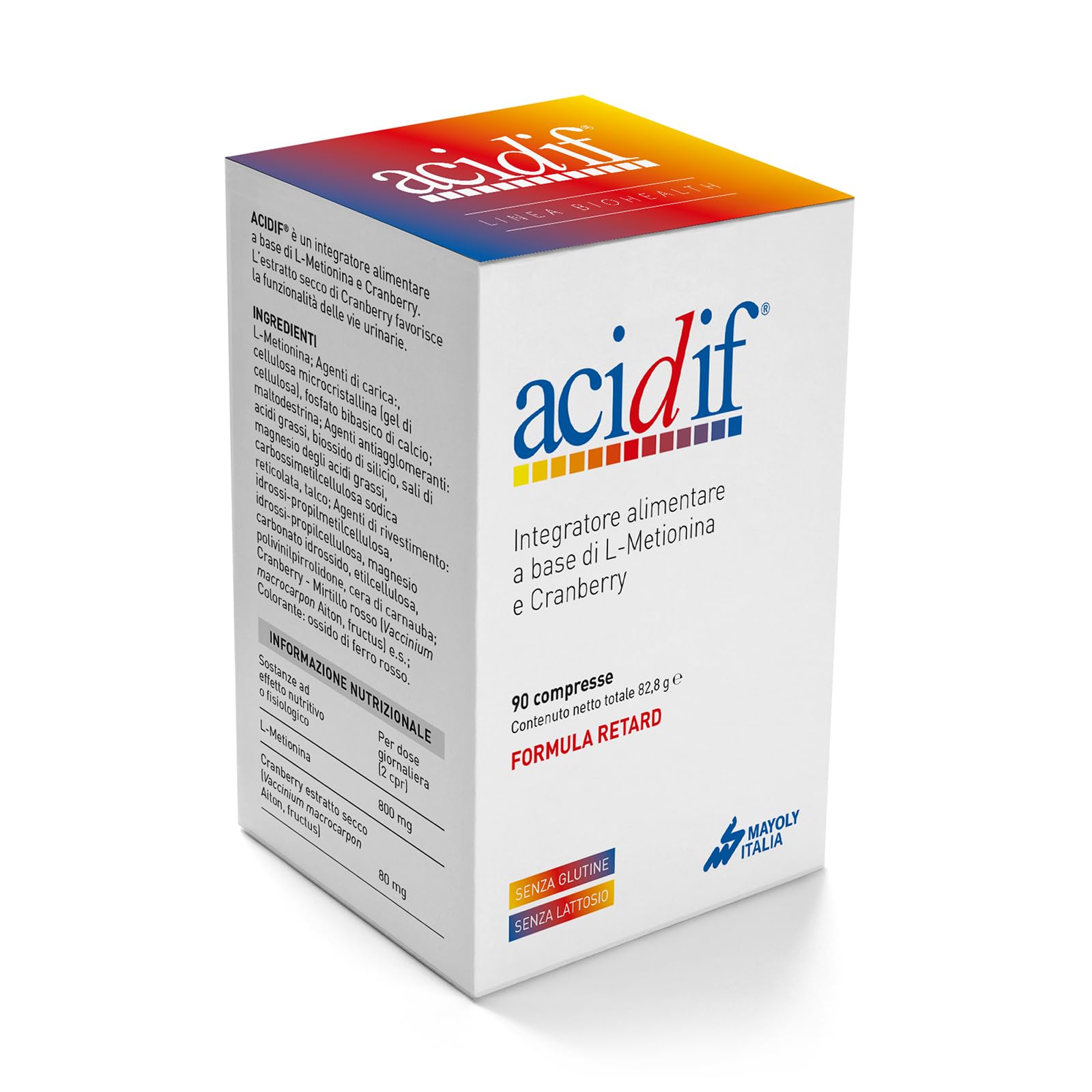 Acidif® - Integratore Alimentare a Base di L-​Metionina e Estratto Secco di Cranberry (Mirtillo Rosso) che Favorisce la Funzionalità Urinaria, 90 Compresse in Formula Retard senza Glutine/​Lattosio