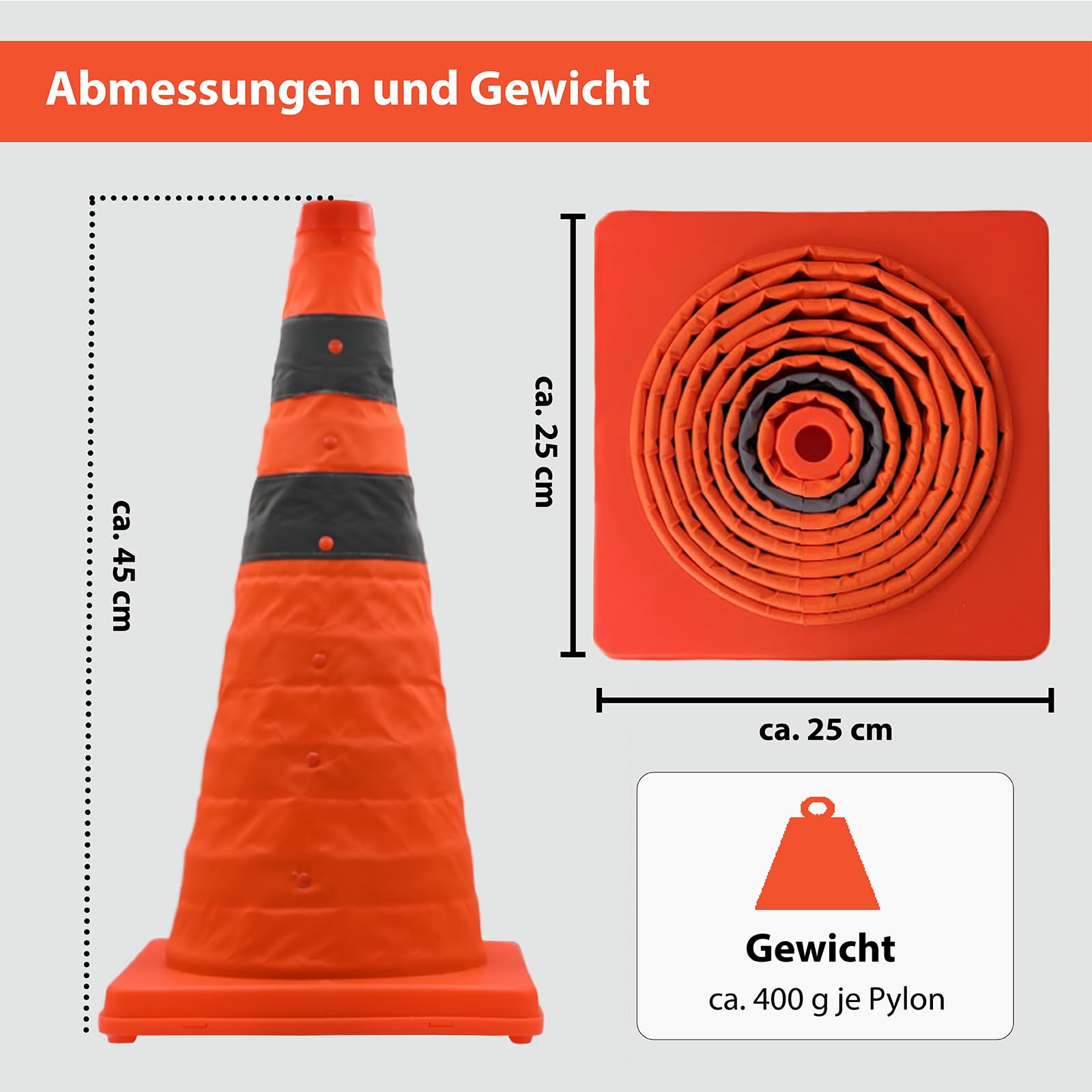 4X TRUTZHOLM Pylon faltbar 45 cm Leitkegel Warnkegel Verkehrskegel Sicherheitskegel reflektierend