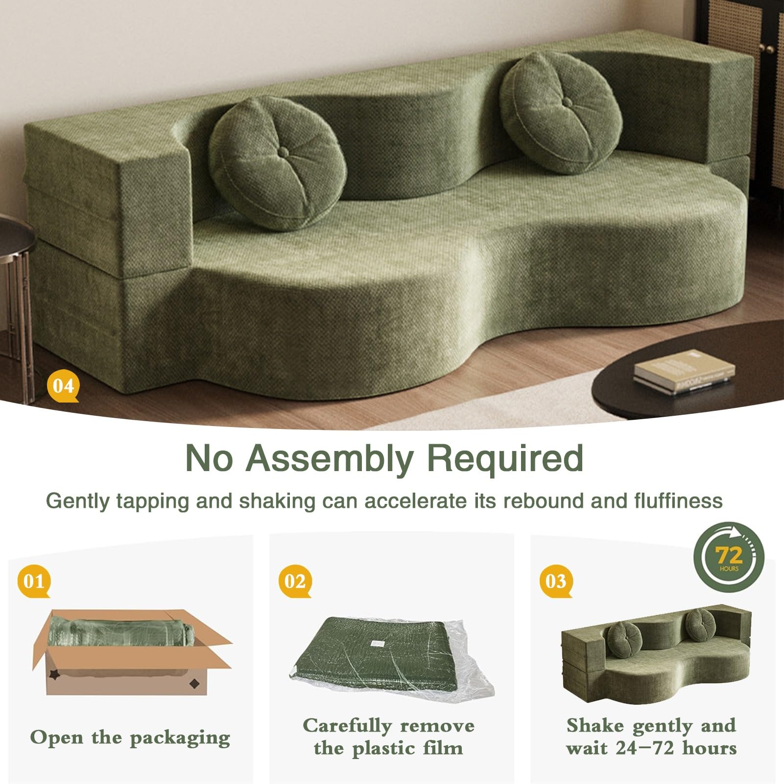 Divano Senza Osso, Divano-Letto Convertibile Per Sala, A Due Posti Compresso Spuma Ad Alta Densità, Tela Tessuta Rimuovibile, Nessun Assemblaggio, Con 2 Cuscini(Black,150x100CM)