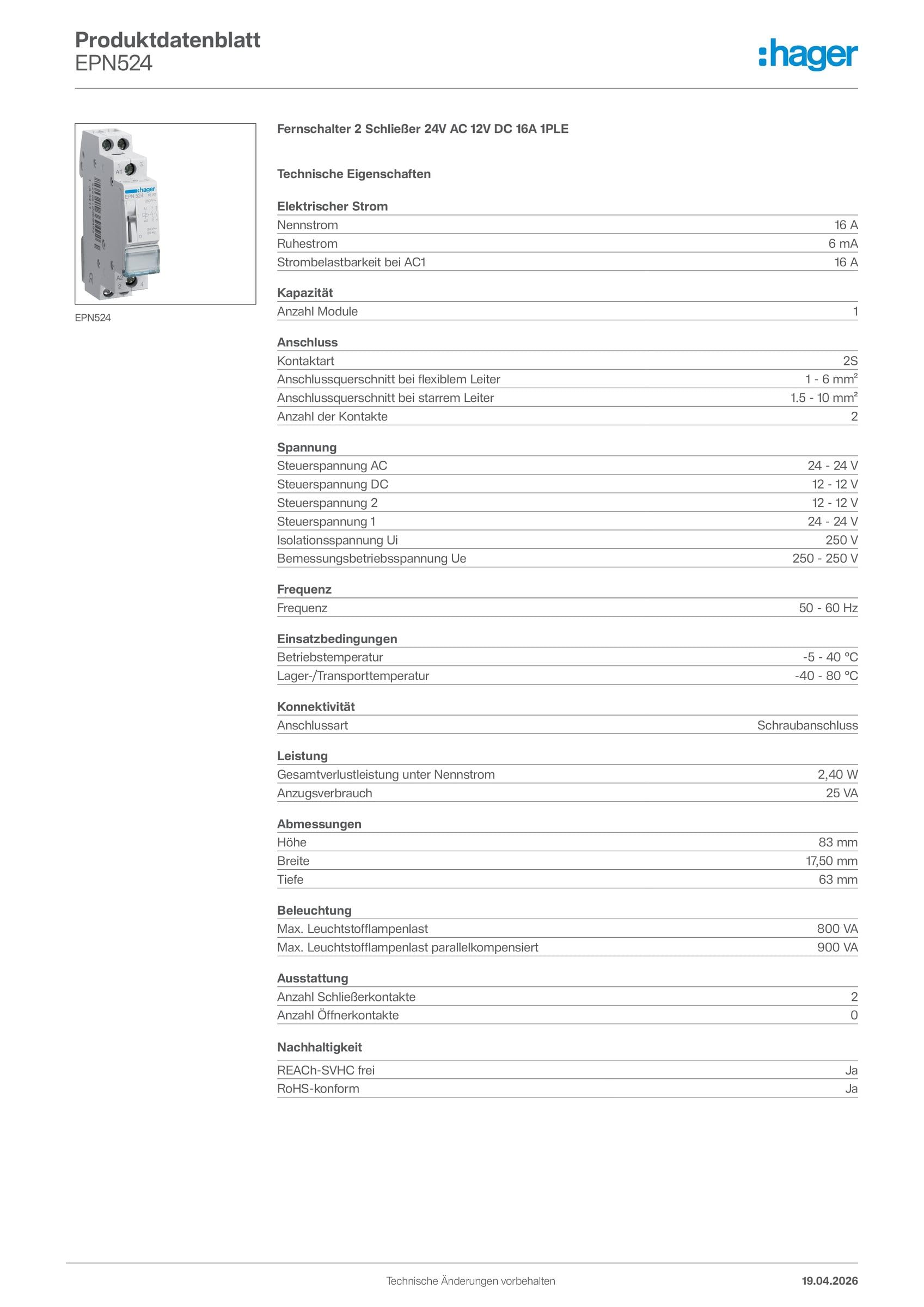 Hager EPN524 – akcesoria do obudowy elektrycznej (250 V)