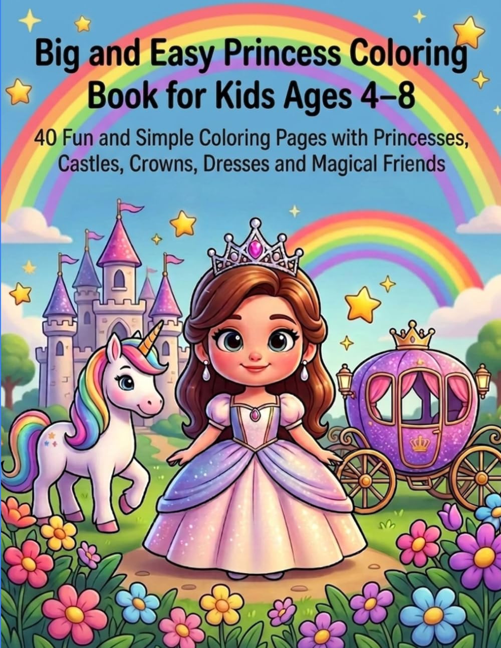 Big and Easy Princess Coloring Book for Kids Ages 4–8: 40 Fun and Simple Coloring Pages with Princesses, Castles, Crowns, Dresses and Magical Friends (Big and Easy Coloring Adventures)