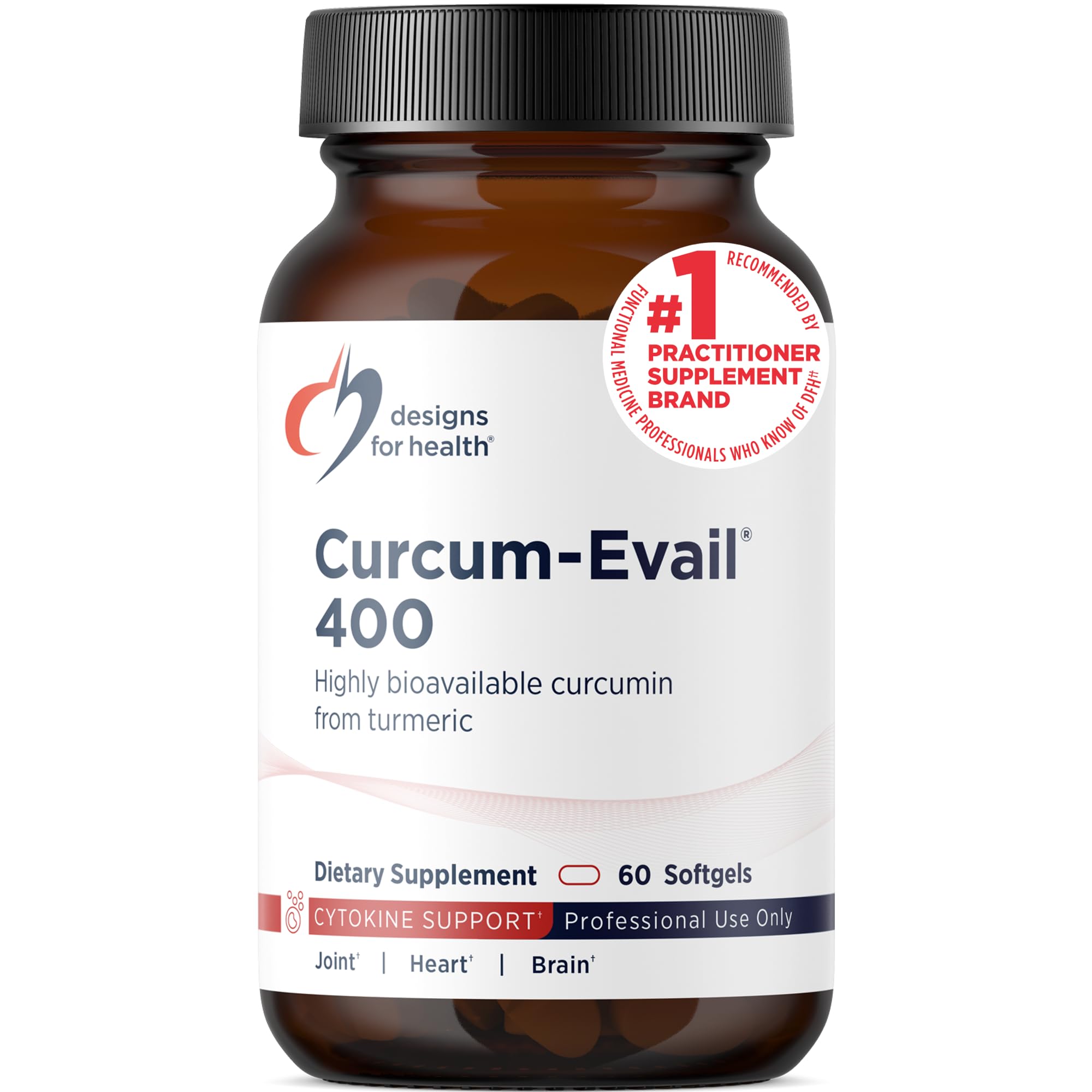 Designs for Health Curcum-Evail 400 - Bioavailable Turmeric Curcumin Supplements - Evail Emulsification Technology - Curcumin C3 Complex with Turmeric Oil + Vitamin E, Non-GMO (60 Softgels)