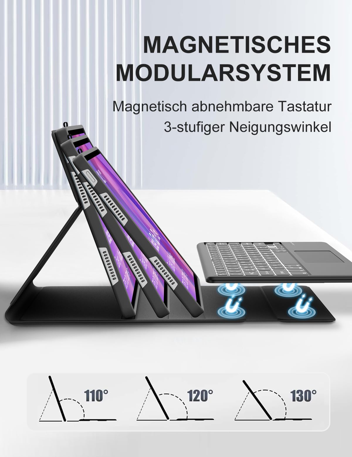JADEMALL Für Idea Tab Plus 12,1 Hülle mit Touchpad & Beleuchtung QWERTZ | Für Lenovo Idea Tab Plus Tastatur - Mit 7-Farben Beleuchtung & Touchpad, Premium Schutzhülle mit Tastatur, Schwarz
