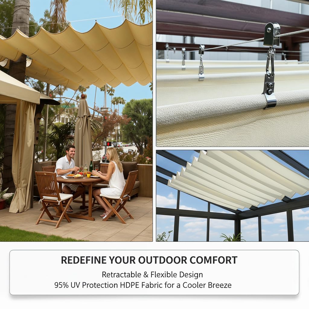 Baldacchino per patio all'aperto, vela ombreggiante retrattile, 90% ombra, blocco UV, tessuto in poliestere per giardino, veranda o posto auto coperto (0,6 x 10 m)