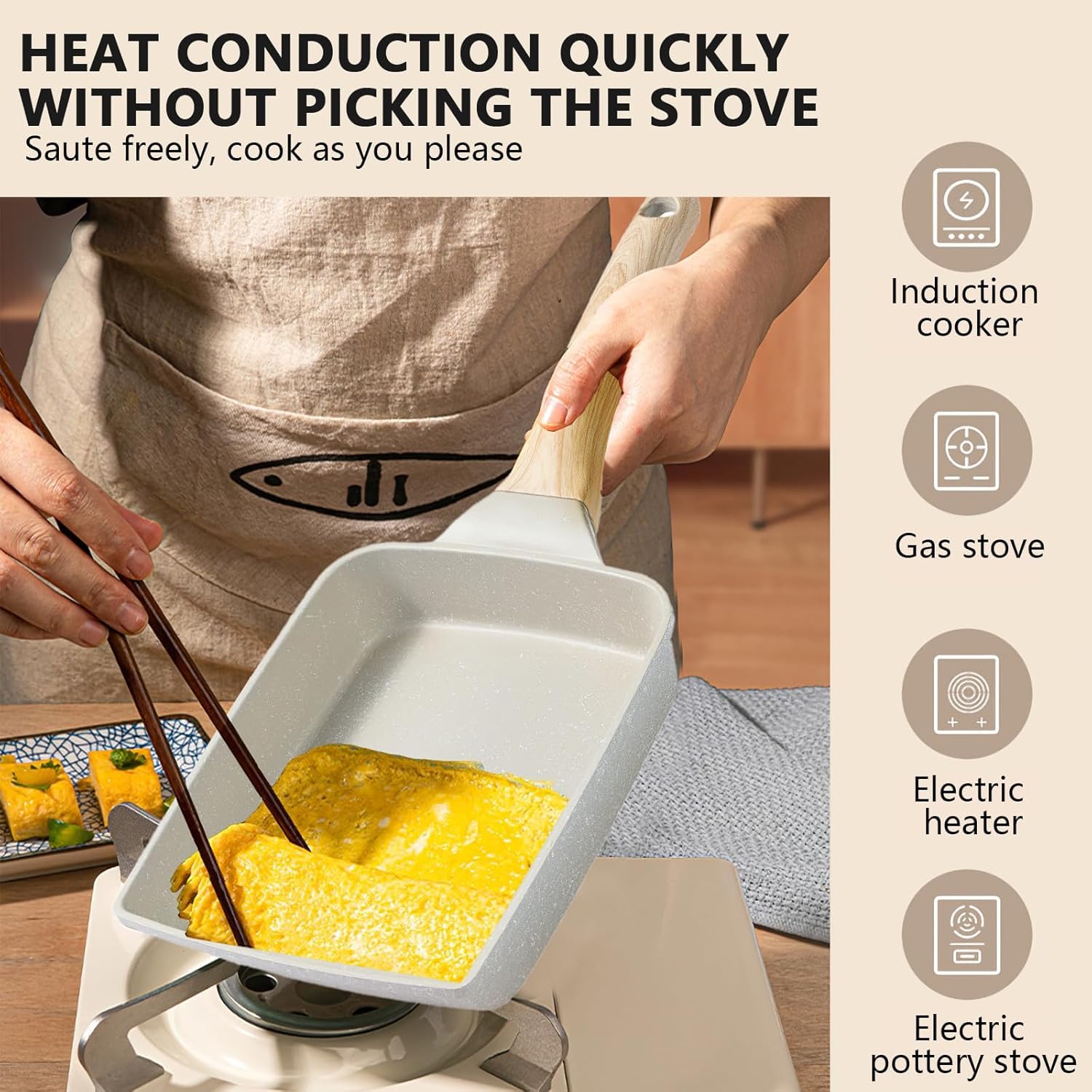 Padella Tamagoyaki Giapponese Per Frittata - Con Accessori: Spatola, Pennello E Bacchette - Foto 2