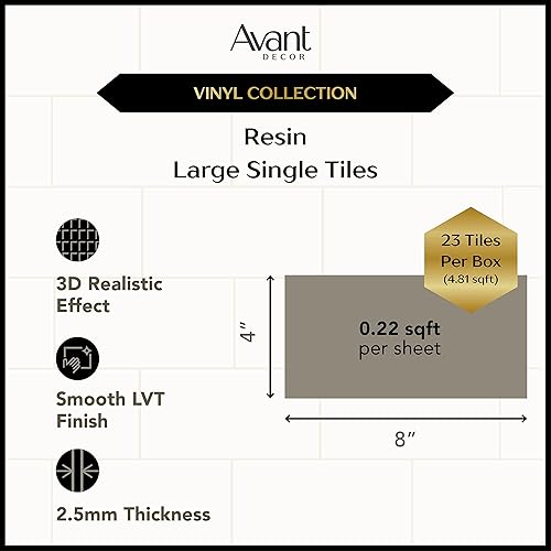 Avant Decor Azulejos de cocina para despegar y pegar Azulejos individuales de vinilo Azulejos de pared para pegar Fácil instalación 4 x 8