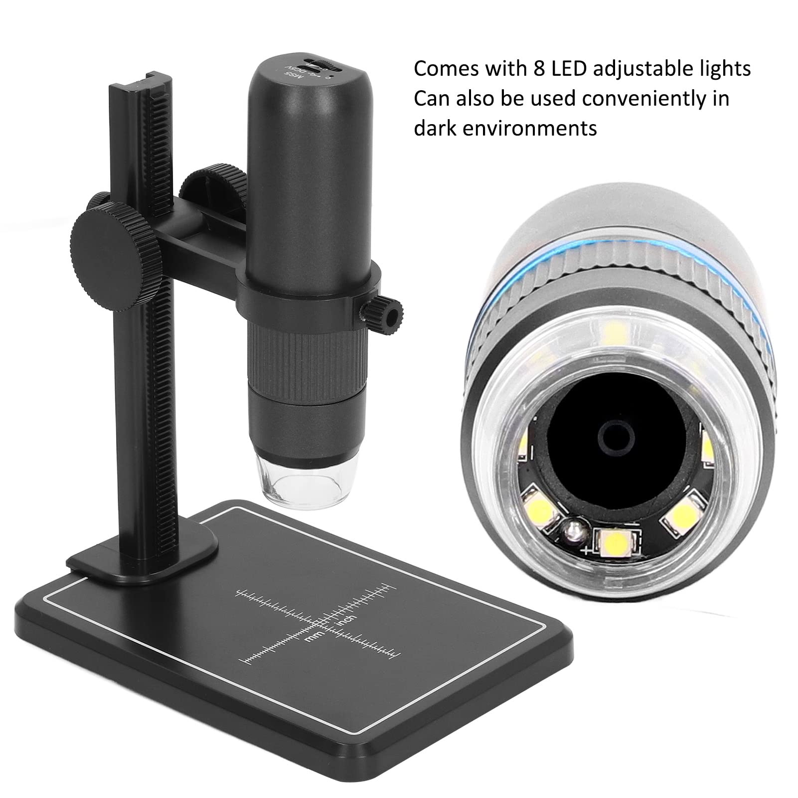 Ejoyous Microscopio Electrónico, Microscopio Digital ABS WiFi 50X a 1000X 1080P con 8 Luces LED Ajustables Teléfono USB y Visualización de PC para Estudiantes Niños Inspección de Plantas de Monedas