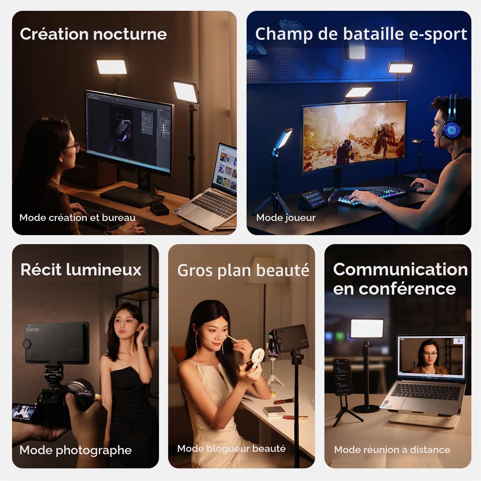 ULANZI K6500 Lampe Vidéo LED avec Support de Table, Batterie 8000 mAh, Panneau LED Professionnel, 1000 lumens 2900K-6500K éclairage Vidéo Magnétique Bluetooth, pour Youtube/Diffusion en Direct/Studio