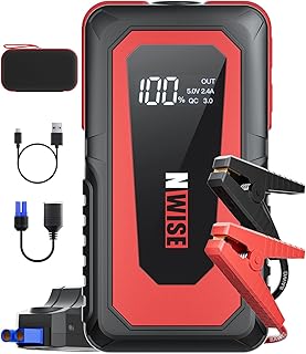 NWISE Car Jump Starter, 2000A Peak 20000mAh Portable Battery Starter (Up to 8.0L Gas or 7.0L Diesel Engine) with Smart Safety Jumper Clamps,12V Jump Boxes with Dual USB Quick Charge 3.0, LED Light