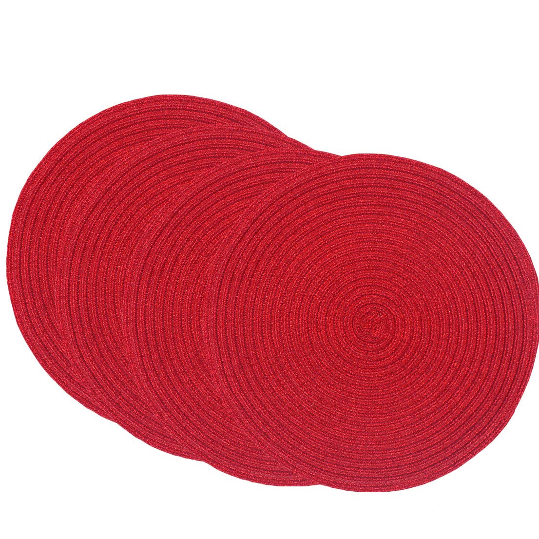 SCF2017 Round Woven Glitter Plastic Placemats 30cm Hollow Table Mats,Set of 4,Red
