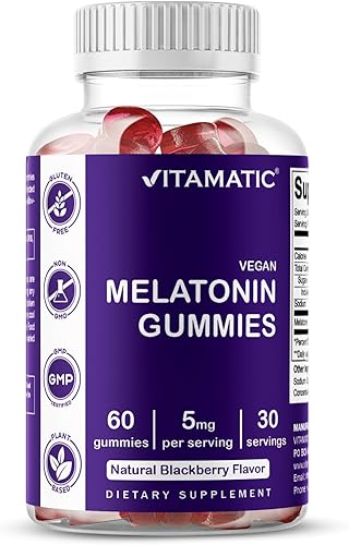 Vitamatic Gomitas de melatonina para niños y adultos (2.5 mg 5 mg y 10 mg dosis) - 60 gomitas veganas
