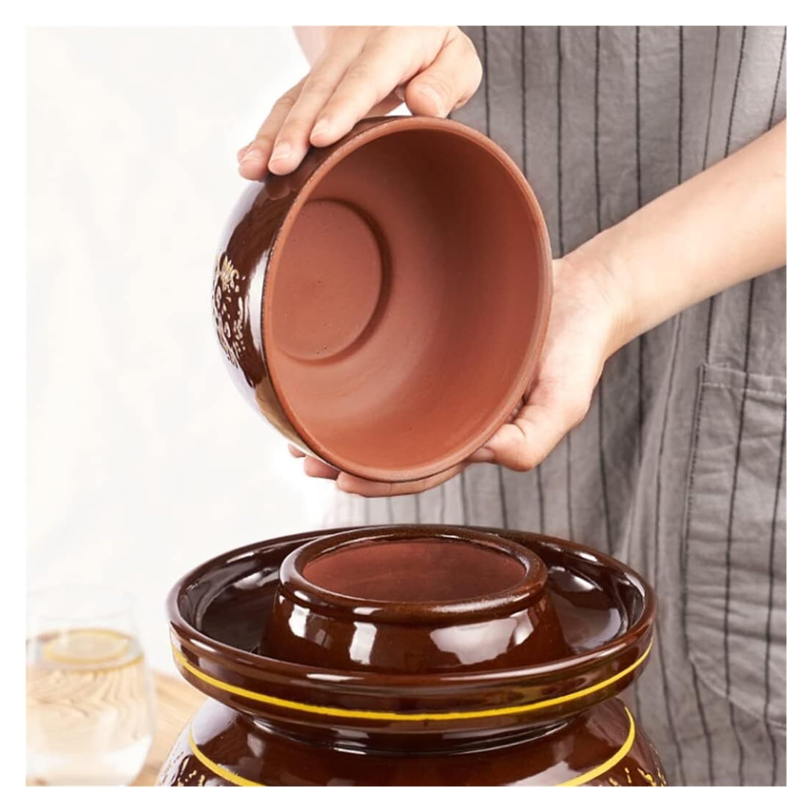 Słoik z kimchi Tradycyjny chiński porcelanowy słoik do marynowania, ceramiczny garnek do marynowania naczyń fermentacyjnych, słoik do fermentacji z uszczelką wodną pokrywką śluzy kamionkowej(9KG)