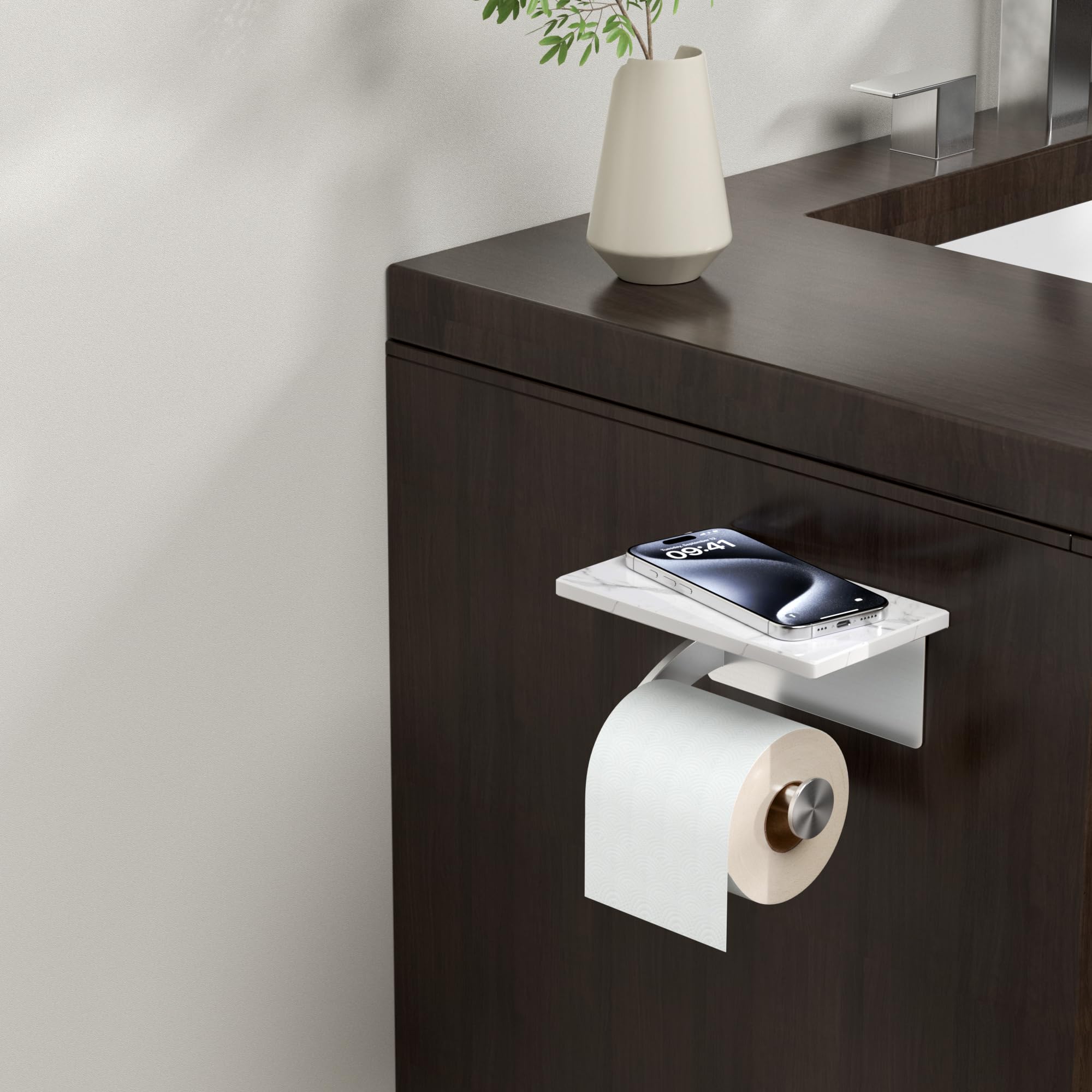 FORIOUS Toilet Paper Holder with Shelf, Natural Marble, Commercial — Amazon image 9