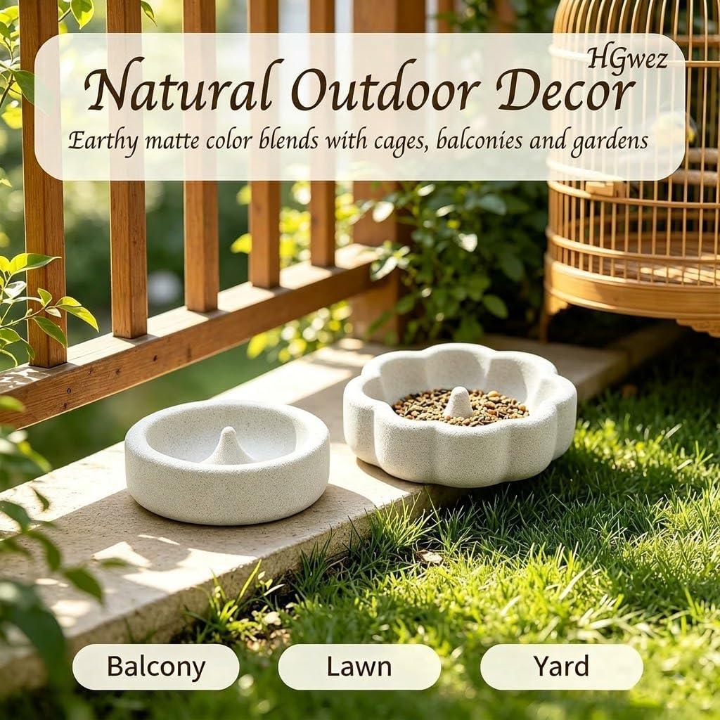 Natural Pumice Bird Food Bowl, Parrot Cage Feeding Dish Water Dispenser | Anti-tip heavy base preventing messy spills, Textured stone gently grooming beaks & claws, Fits Cockatiels & Conures