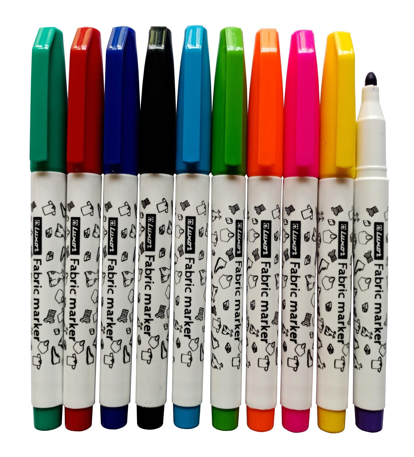 Luxor Fabric Marker, Fabric Paint Pens, Pack of 10 Multicolor Pens for