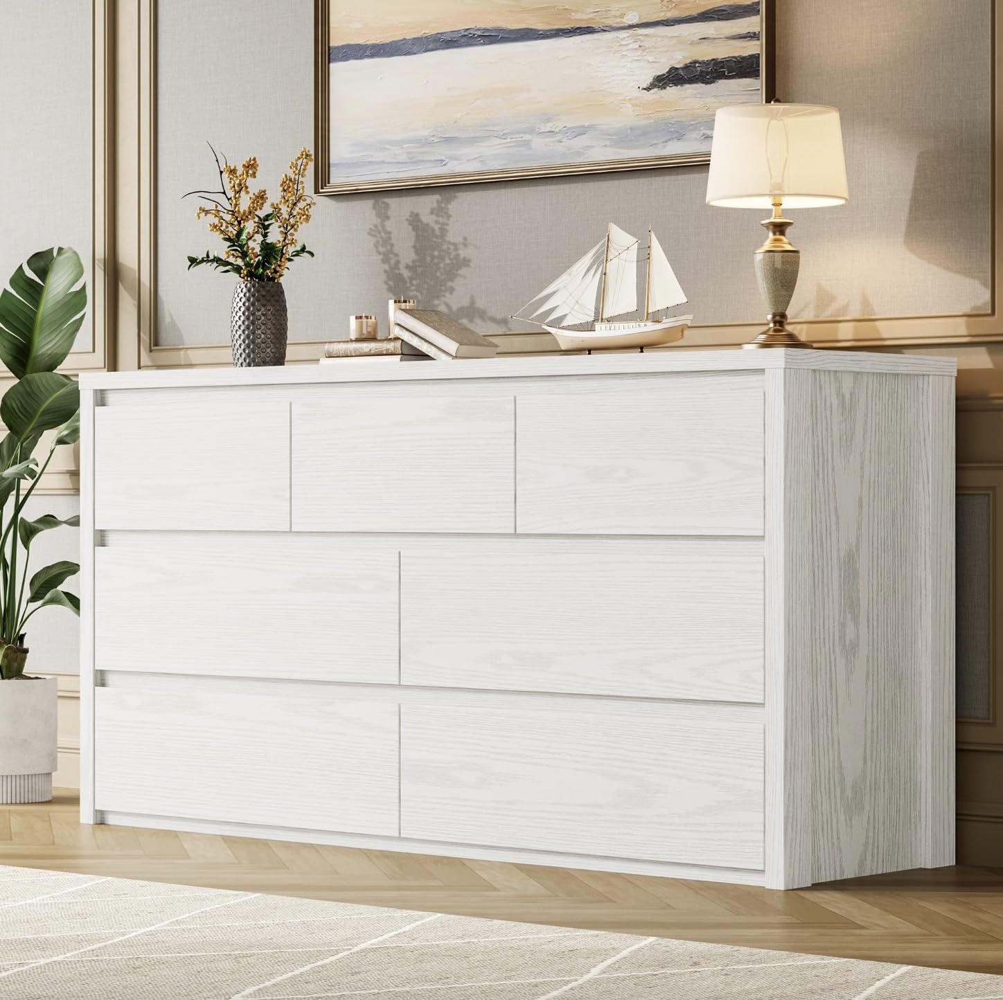 garvee 7 drawer dresser for bedroom, wide wood chest of drawers handle free, large modern dresser storage cabinet for living room, hallway entryway