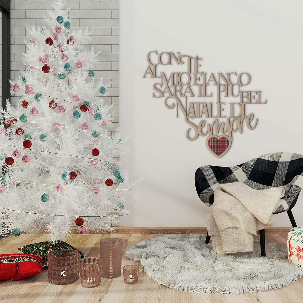 Letras de madera «La más bella Navidad de siempre» – Decoración de pared navideña para salón, cocina o dormitorio