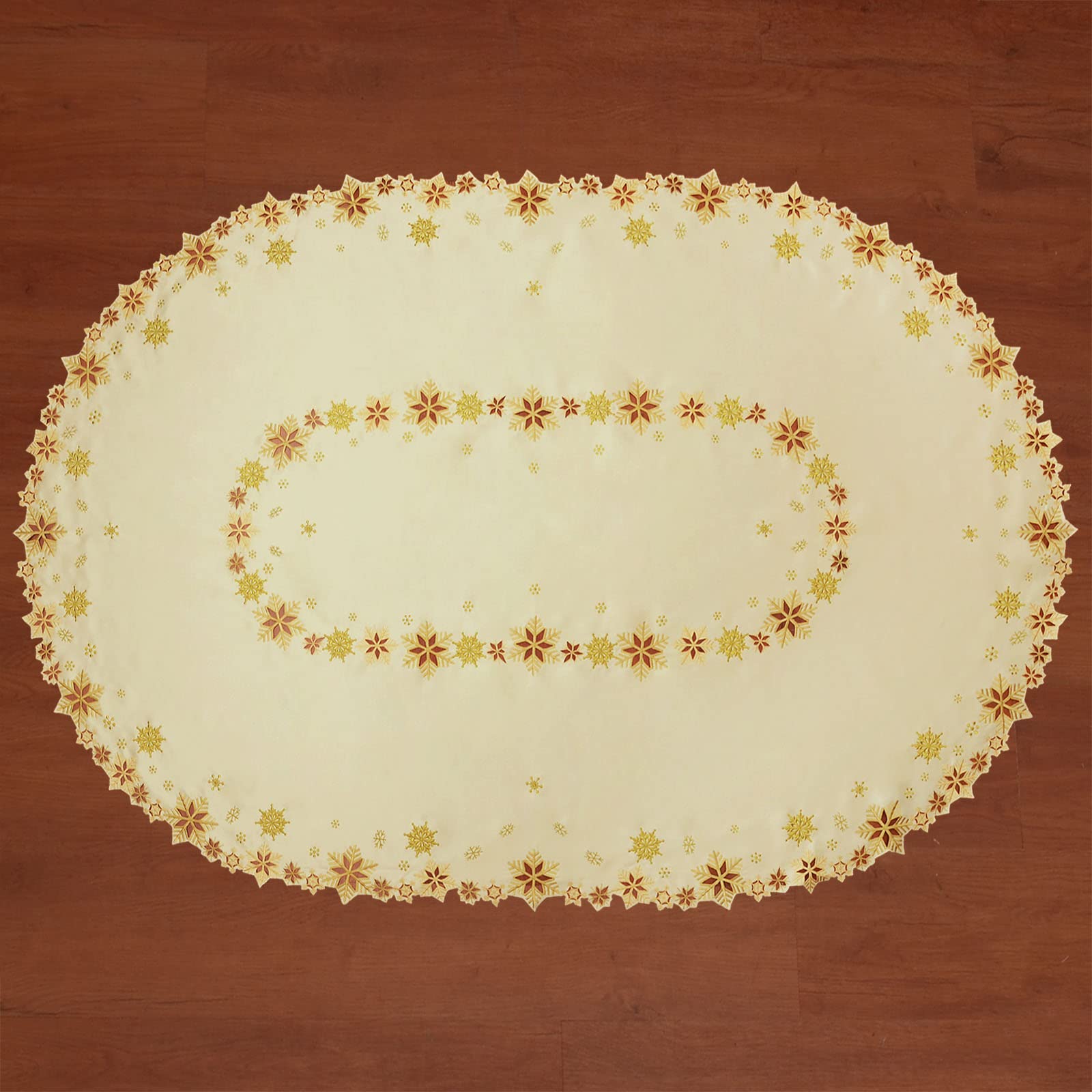 Simhomsen Embroidered Snowflakes Tablecloths for Christmas Holiday and Winter (Oval 57 × 84 inches, Gold) - Image 3