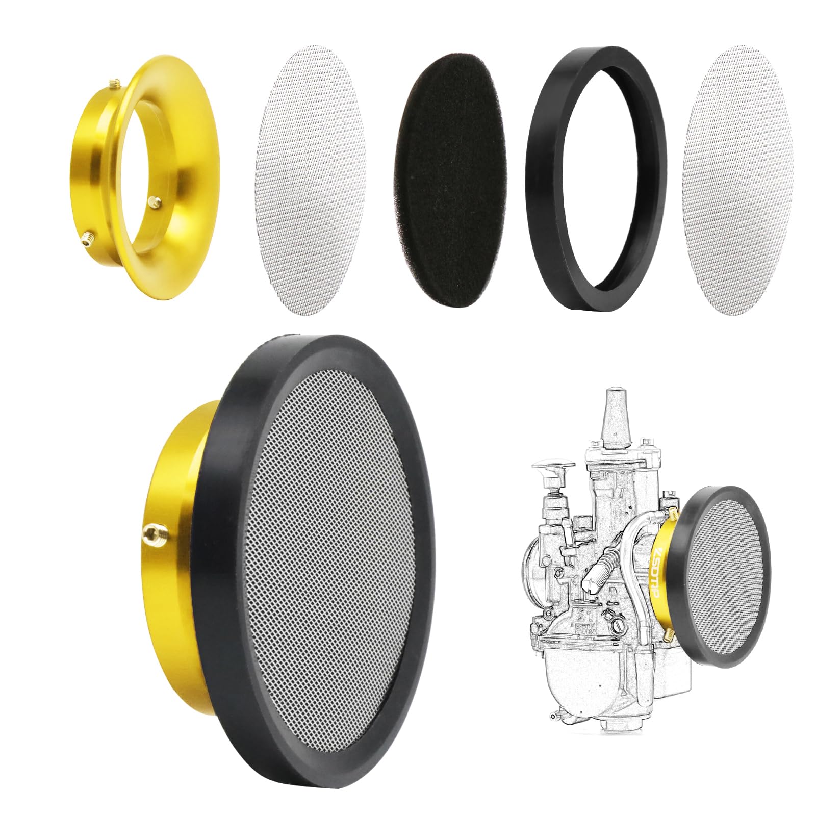 Carburetor Carb Modified Velocity Stack Air Filter Interface Funnel Trumpet Air Cleaner Intake Aluminum Alloy with Sponge Filter Steel Mesh for 21 to 30mm Short Style Fast Air Intake Carb (Gold,50mm)-image-10