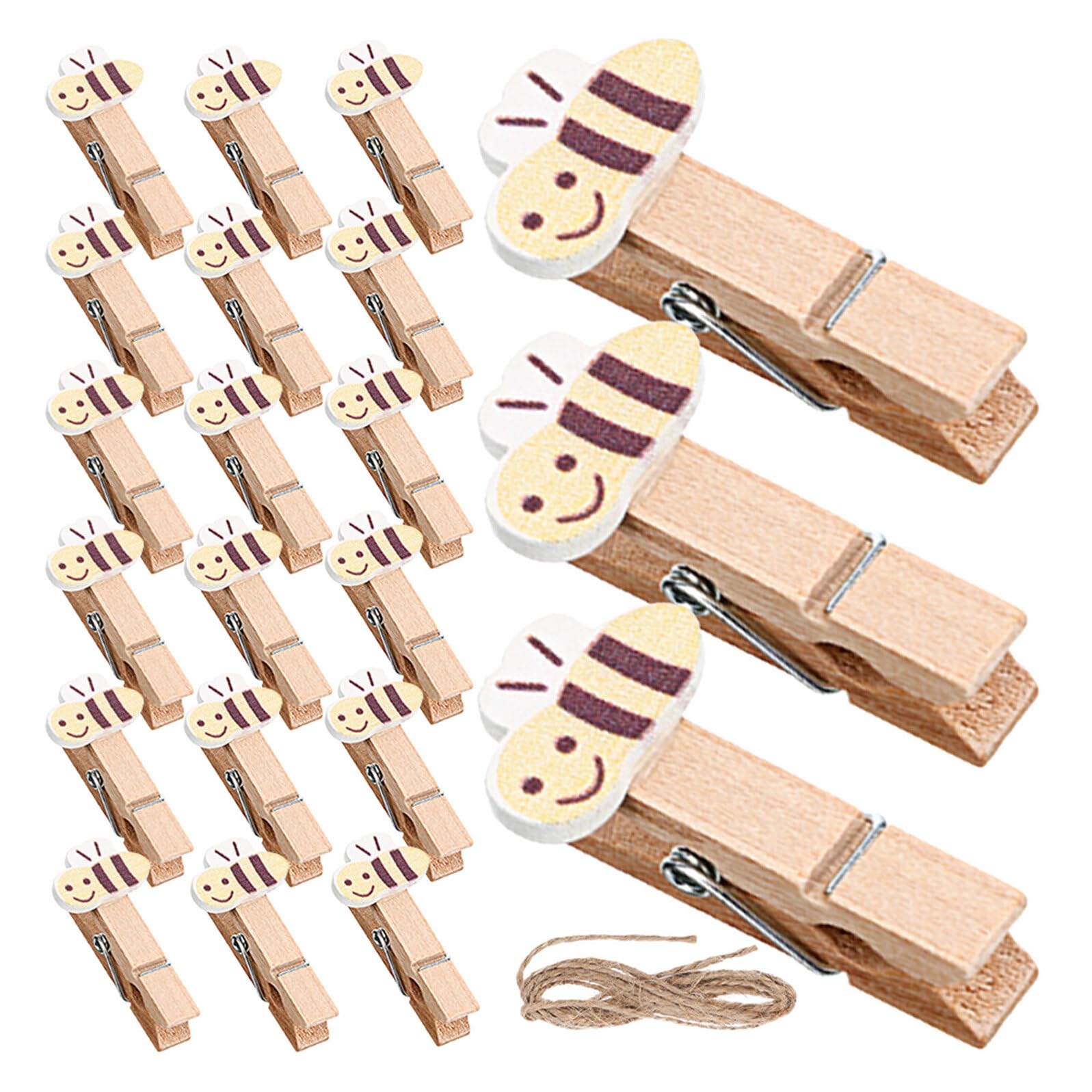 Mini pinzas de madera decorativas para fotos manualidades y cuerda de yute 4cm