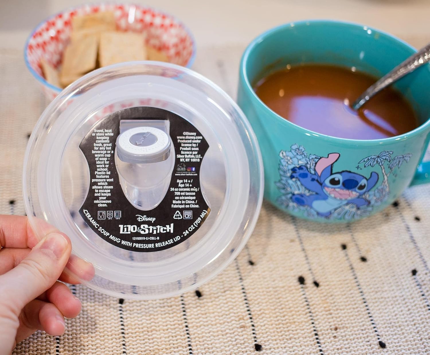 Silver Buffalo Lilo and Stitch Stay Weird Ceramic Soup Mug with Vented Plastic Lid, 24 Ounces - Image 4