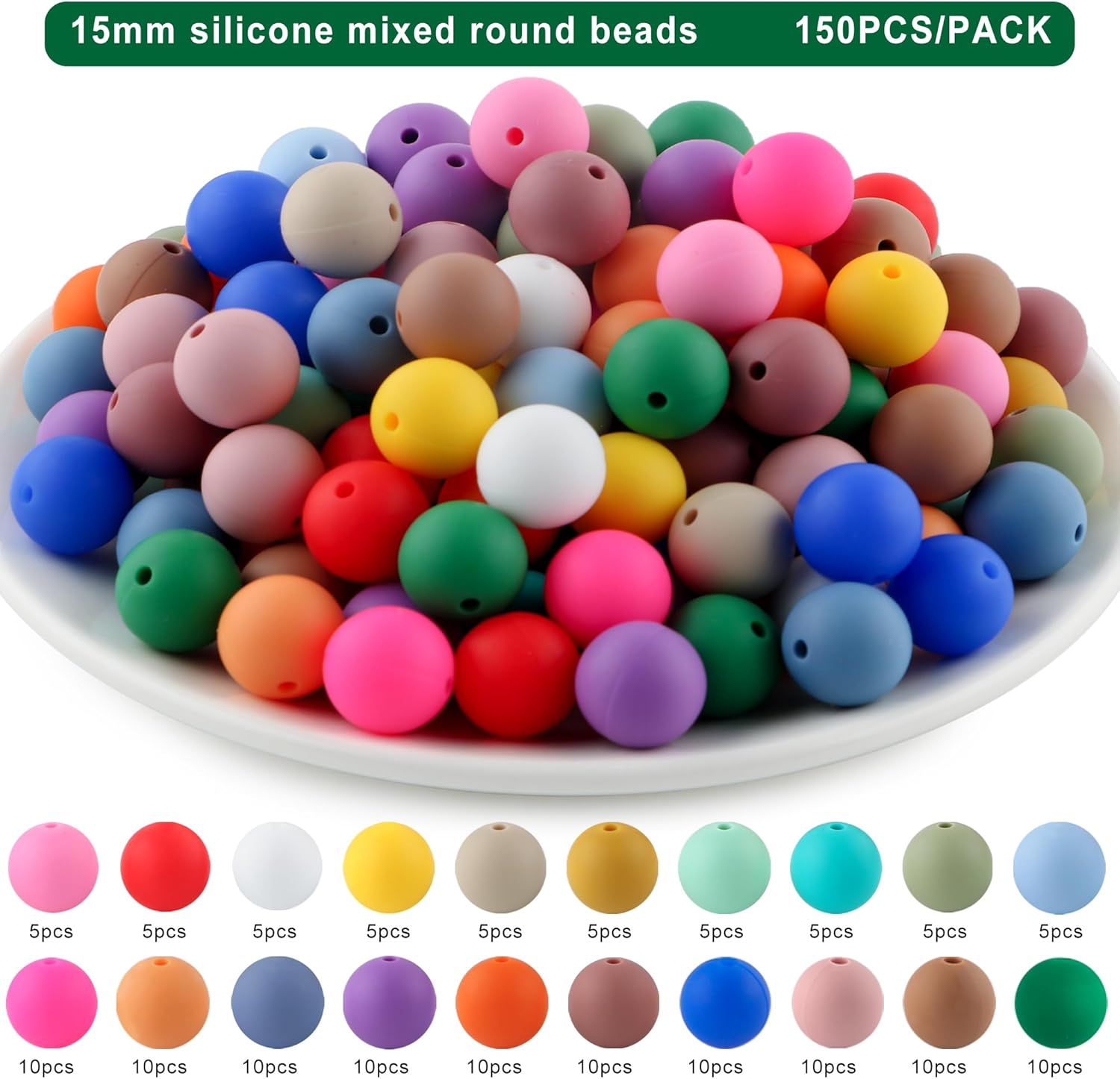 150pcs 15mm Silicone Beads for Keychain Making Mix Color Round Beads for Pens and Bracelet Crafts(Multicolor) - Image 2