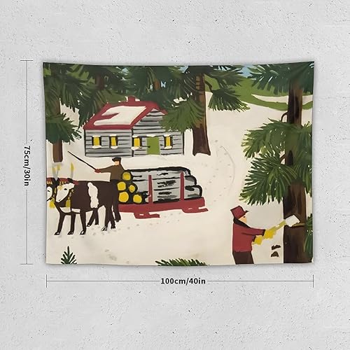 Miniatura 2 de JITENG Tapiz decorativo de poliéster para pared de invierno de Maud Lewis, para dormitorio, impresión moderna para el hogar, obras de arte, tapices,