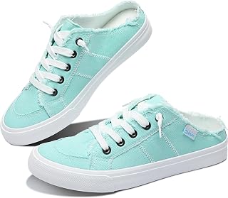Obtaom Women's Canvas Mules Slip-On Sneakers with Memory Foam - Breathable Backless Clipper Shoes for Travel & Holidays