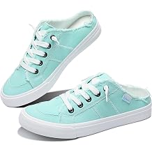 Obtaom Women Canvas Mules Memory Foam Clipper Fashion Sneakers Comfortable Slip-On Mule Backless Holiday Shoes